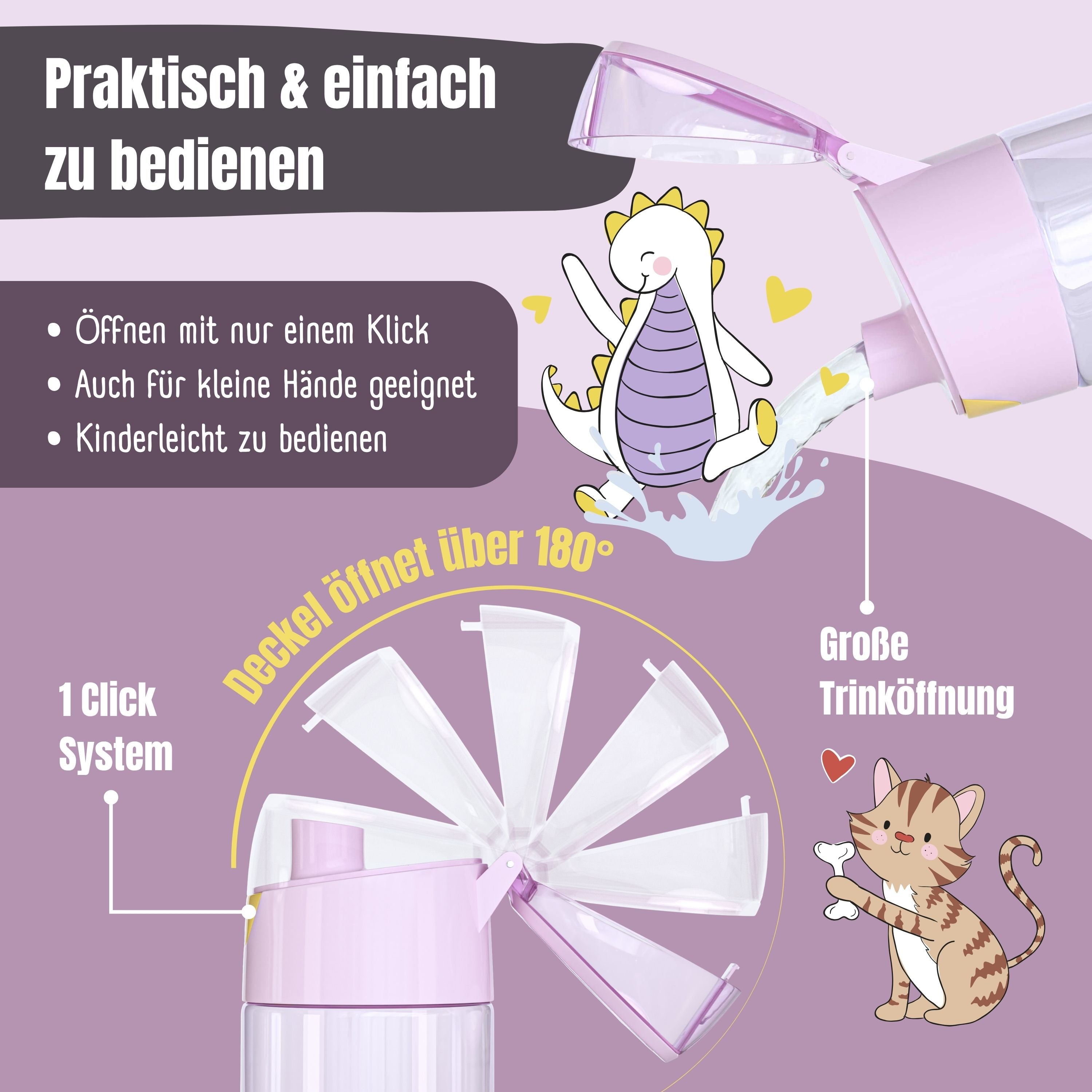 Trinkflasche Kinder leichte Wasserflasche - Hund & Katze pink