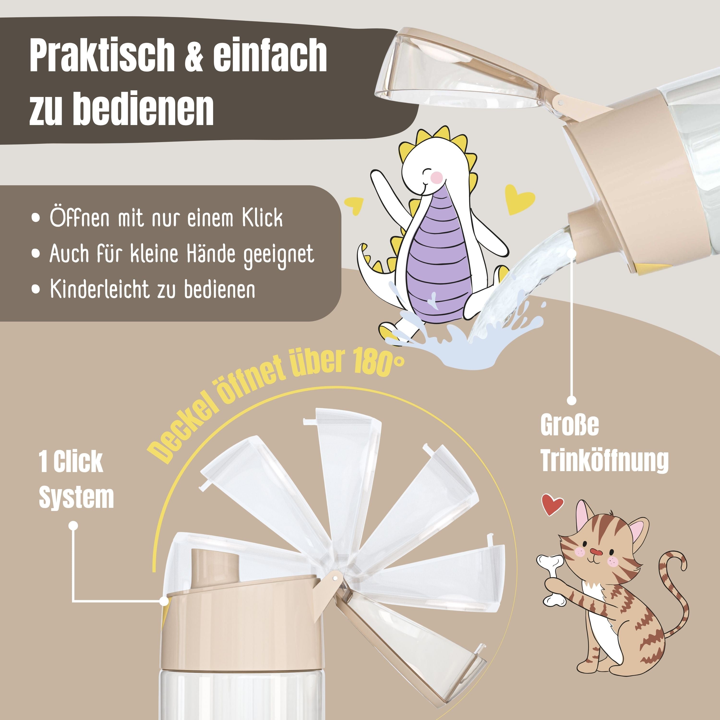 Trinkflasche Kinder, leichte Wasserflasche - Dinos