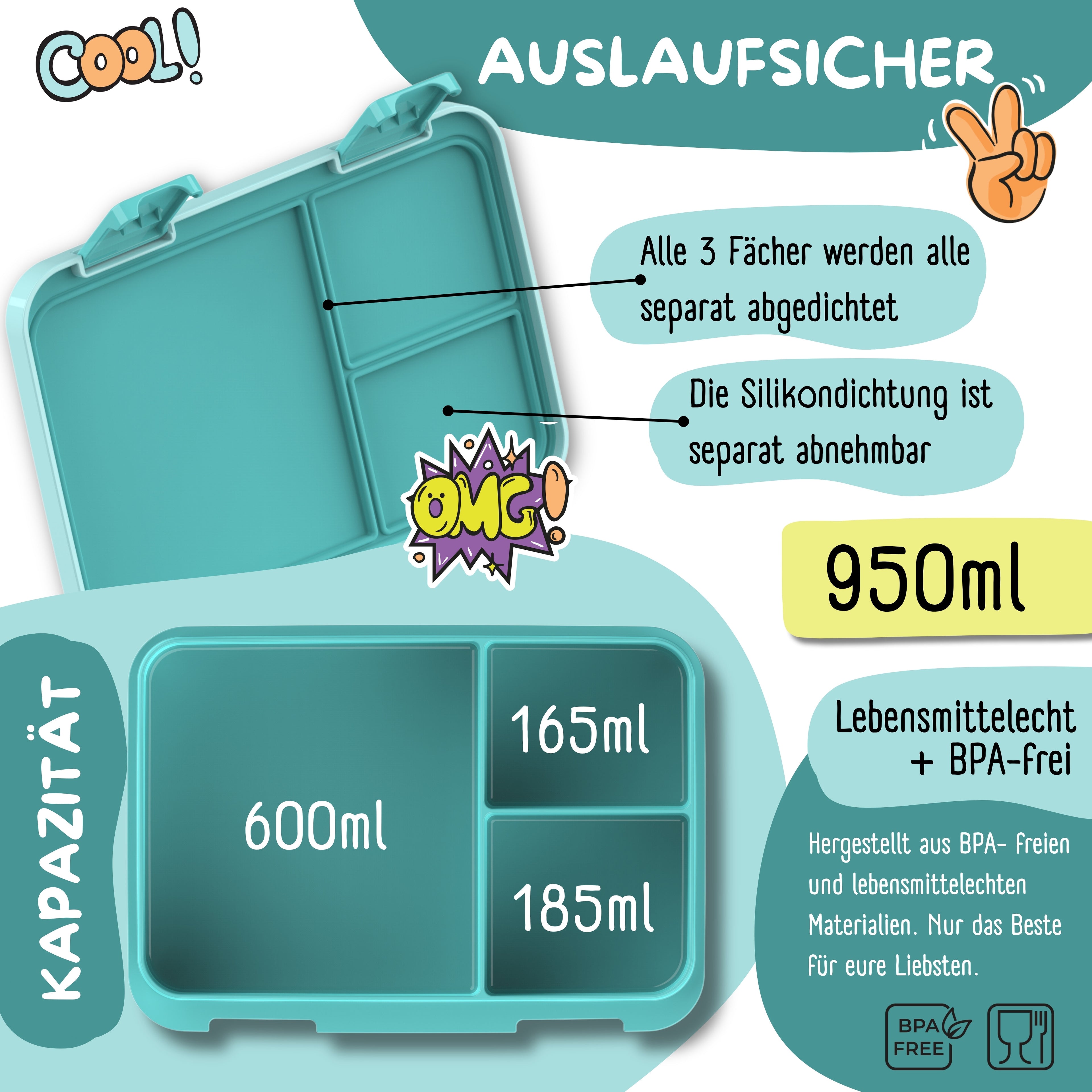 Brotdose mit Fächern, leicht & auslaufsicher - Schildkröte