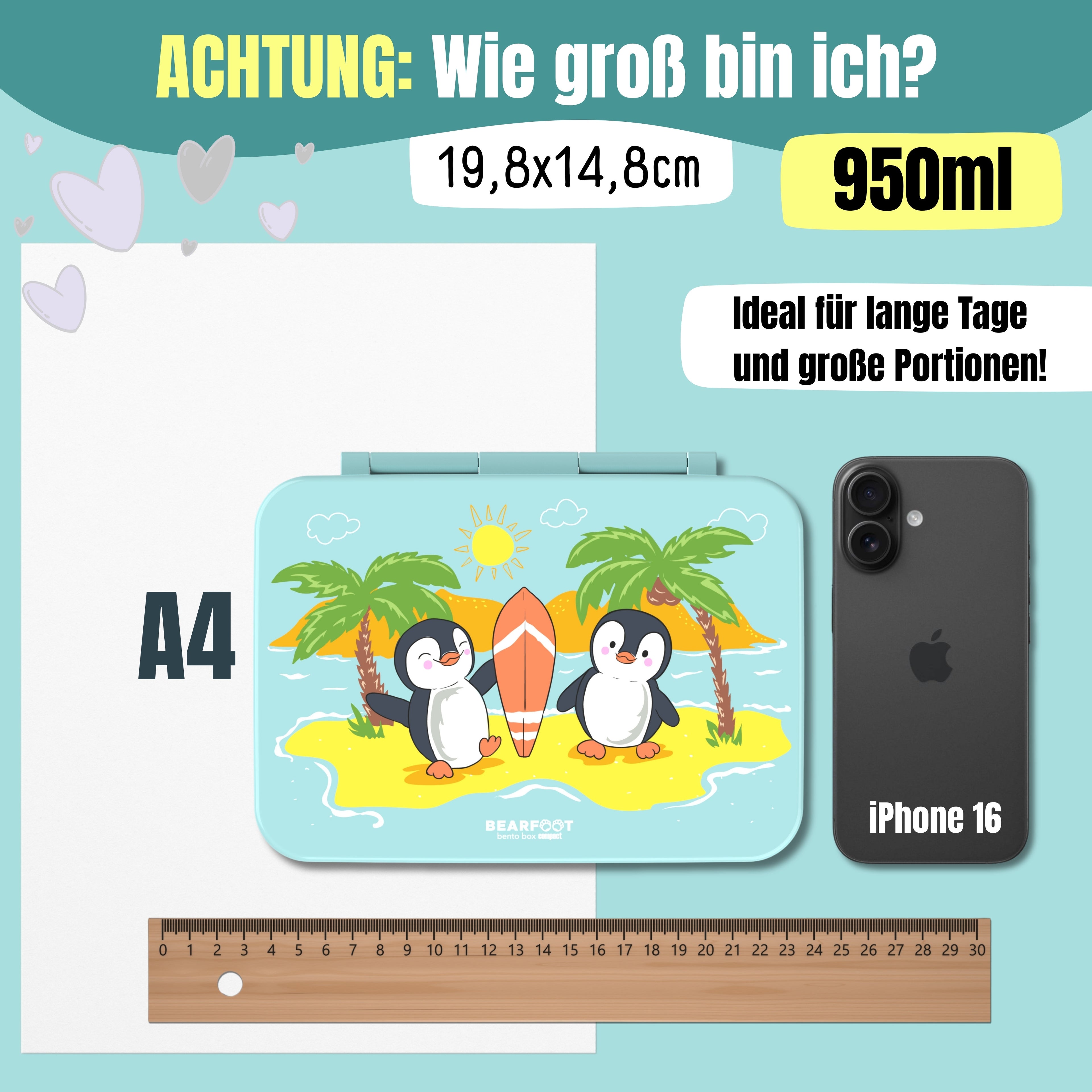 Brotdose mit Fächern, leicht & auslaufsicher - Pinguin