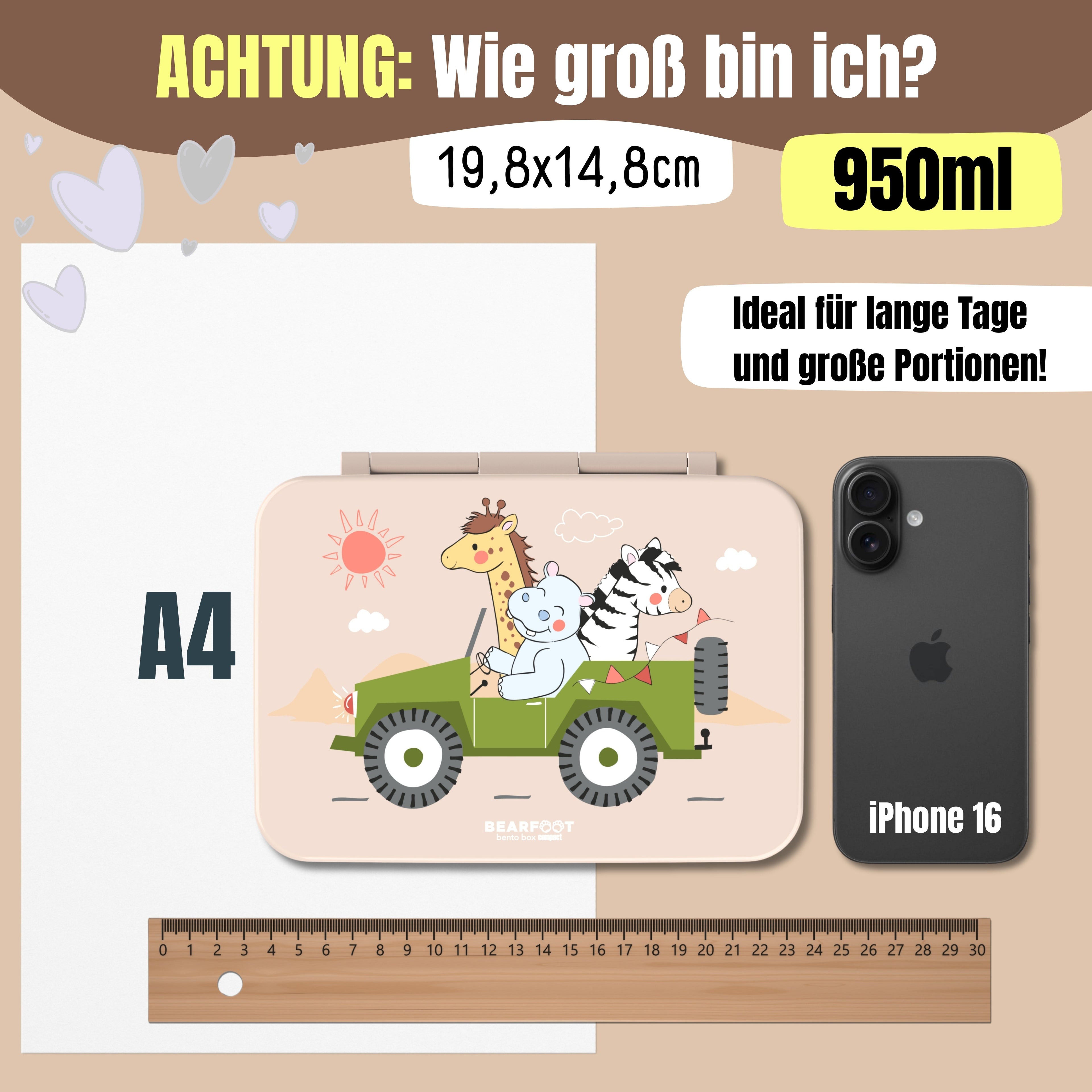 Brotdose mit Fächern, leicht & auslaufsicher - Safari braun