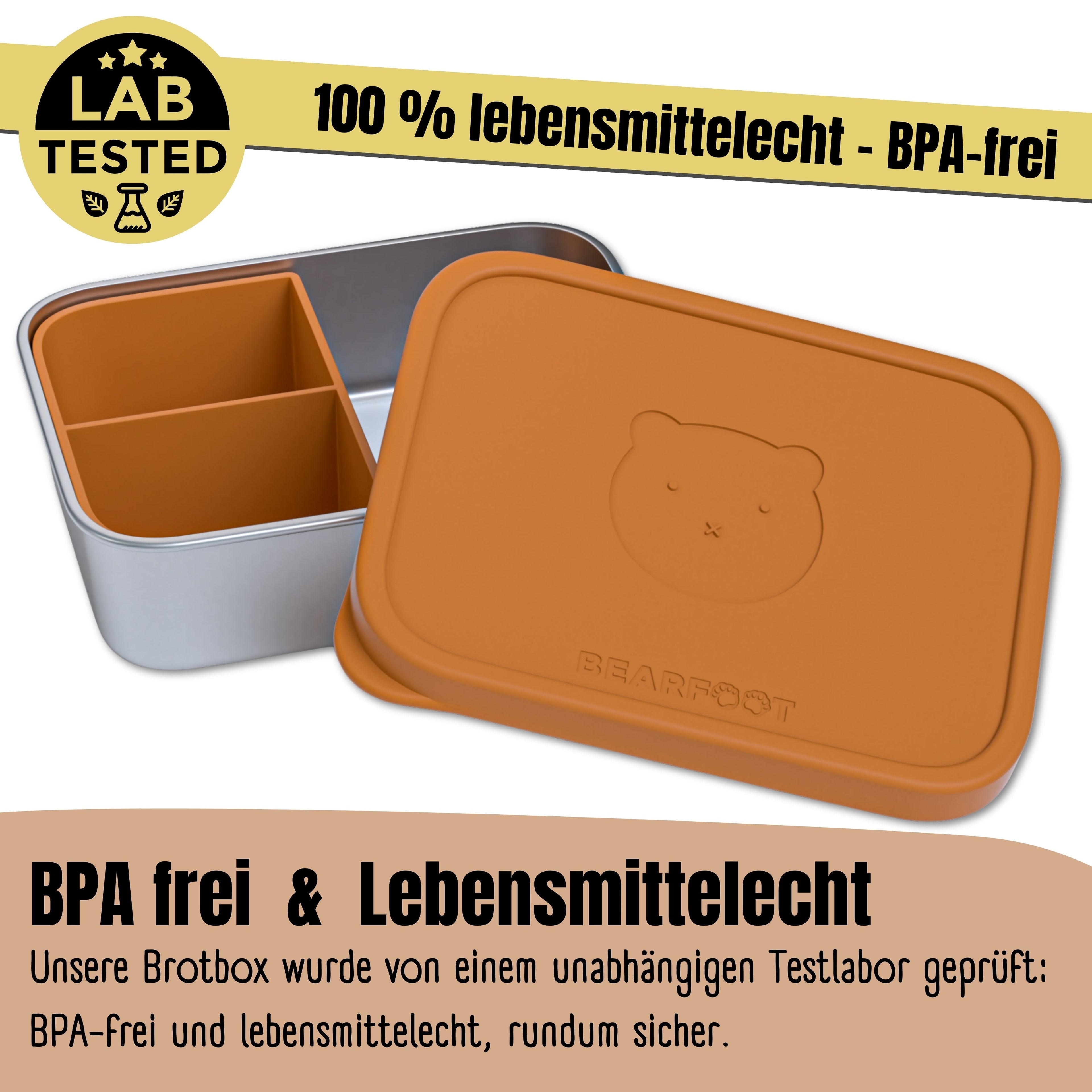 Brotdose Kinder Edelstahl mit Silikoneinsatz - Braun