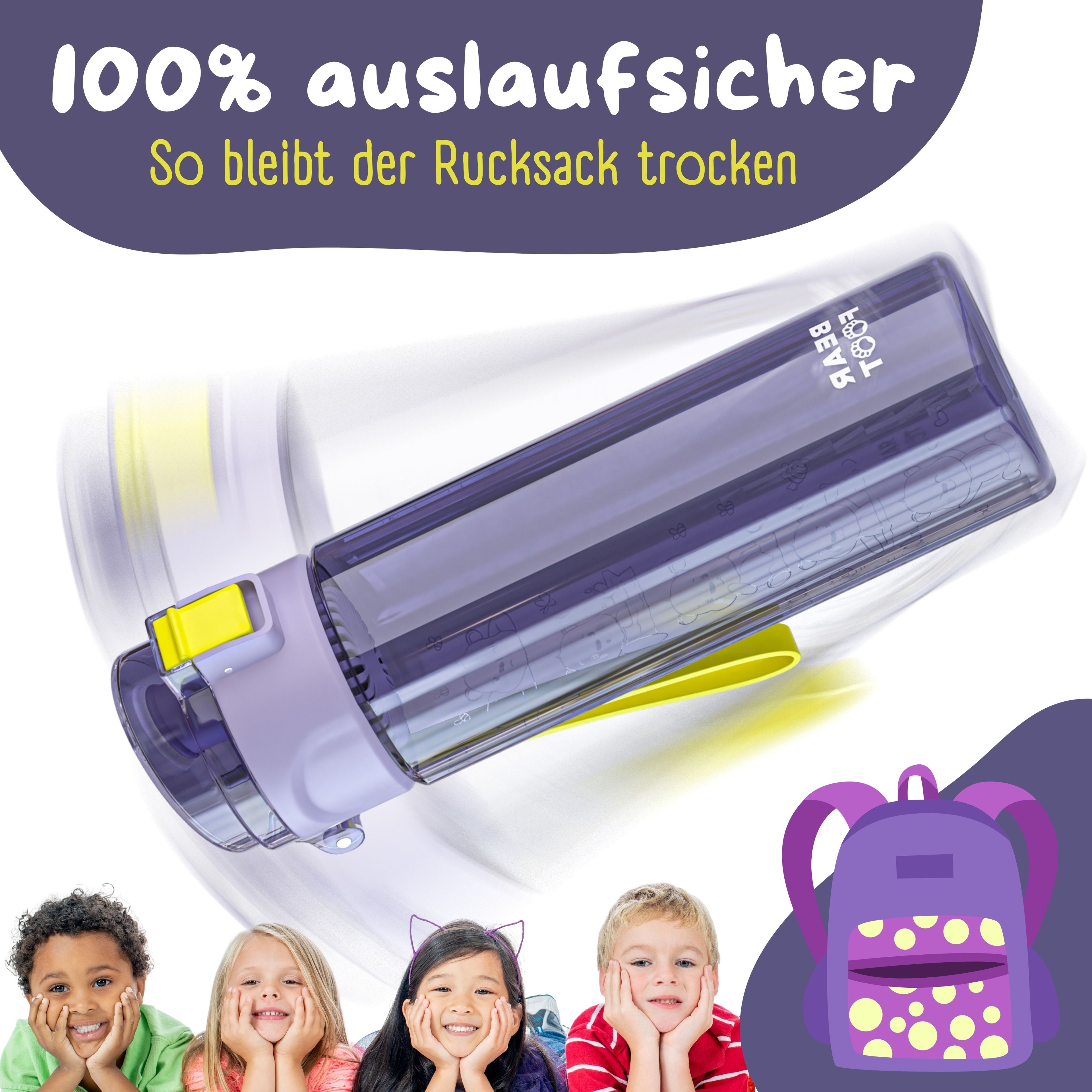 Trinkflasche Kinder, 500ml, leicht - Logo-lila