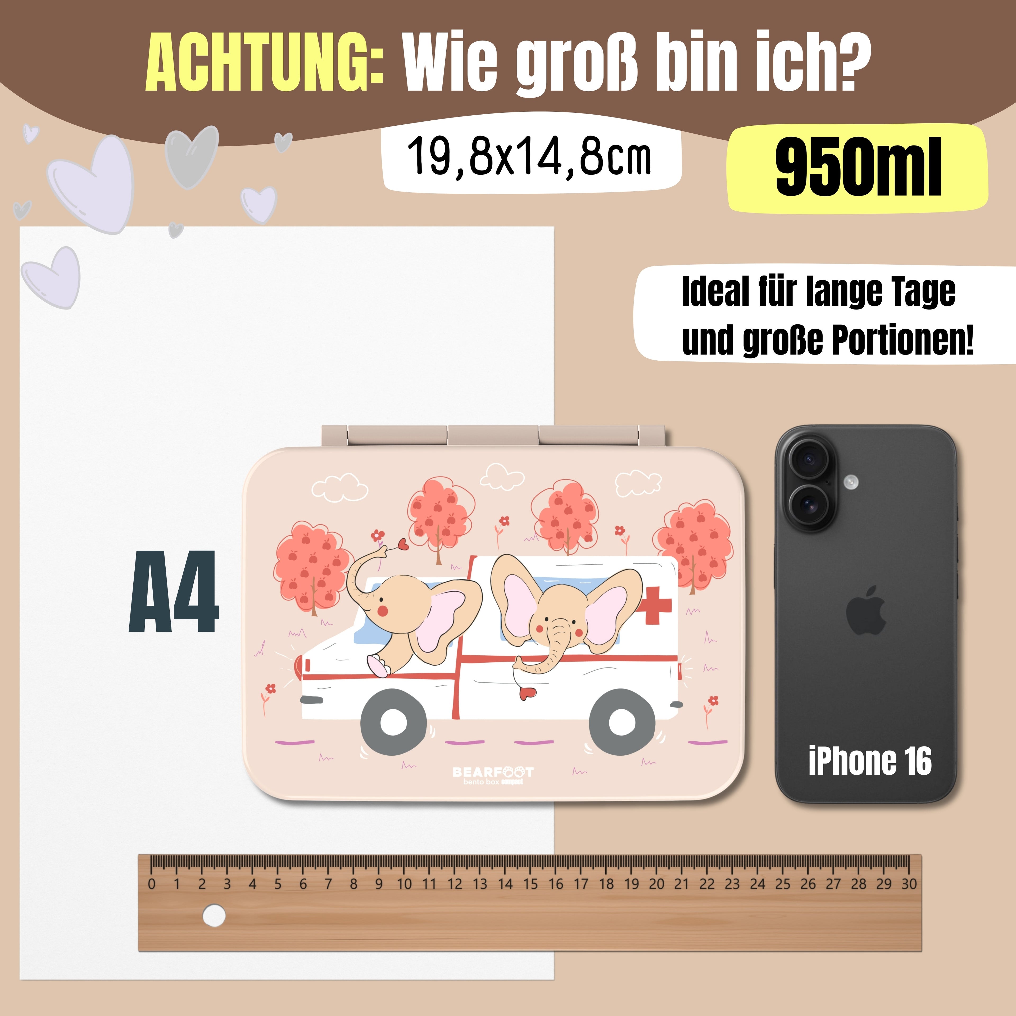 Brotdose mit Fächern, leicht & auslaufsicher - Kranklenwagen braun