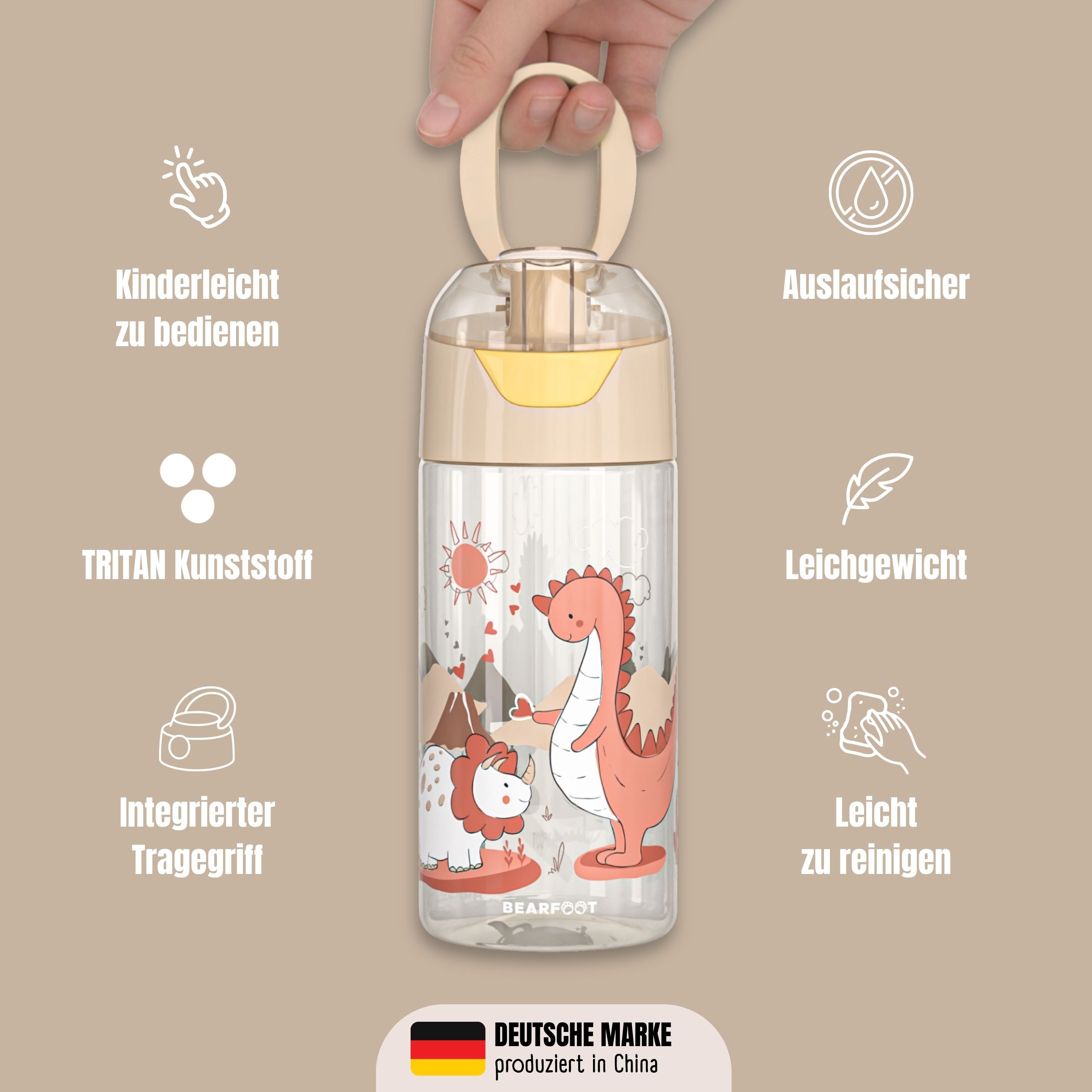 Trinkflasche Kinder, leichte Wasserflasche - Dinos