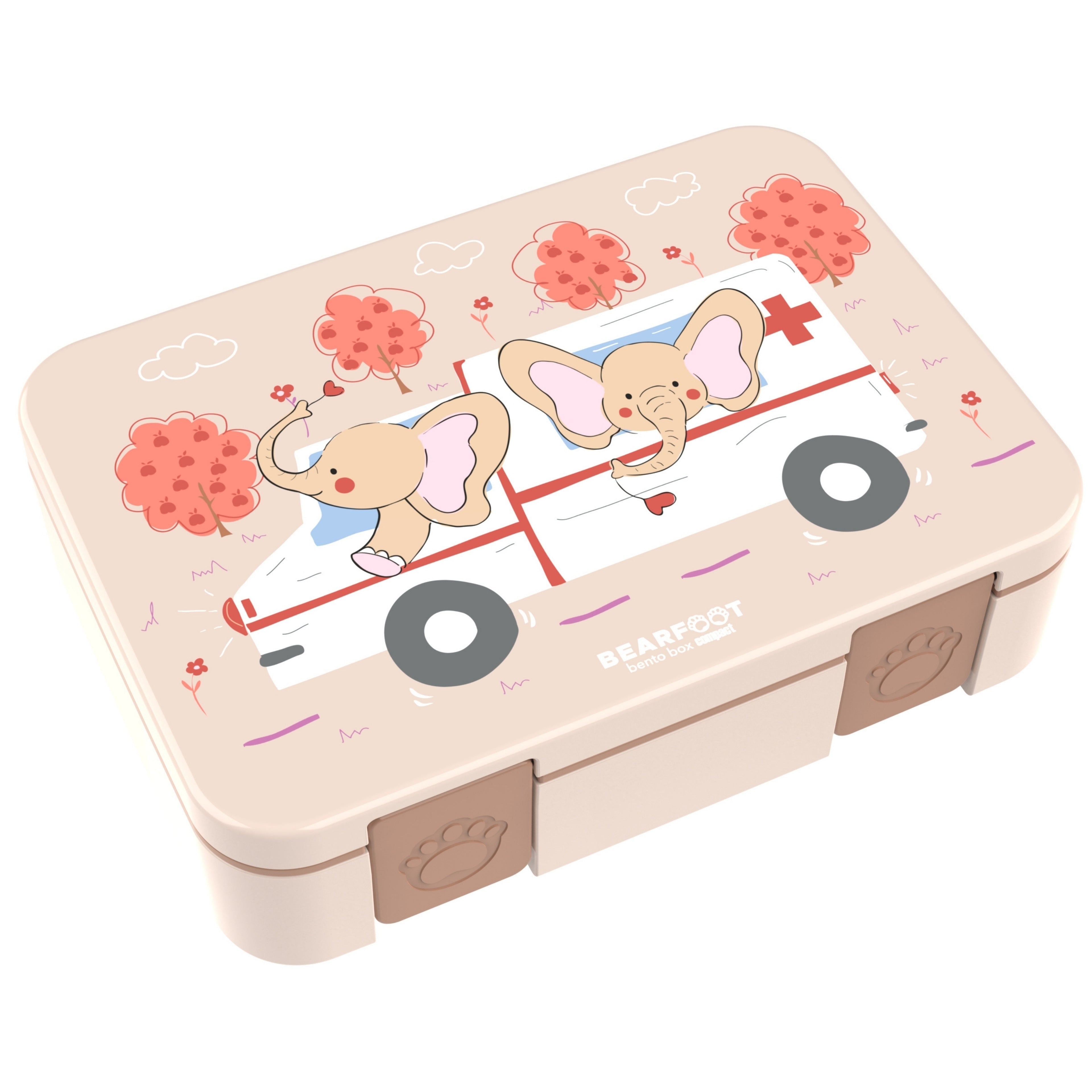 Brotdose mit Fächern, leicht & auslaufsicher - Kranklenwagen braun