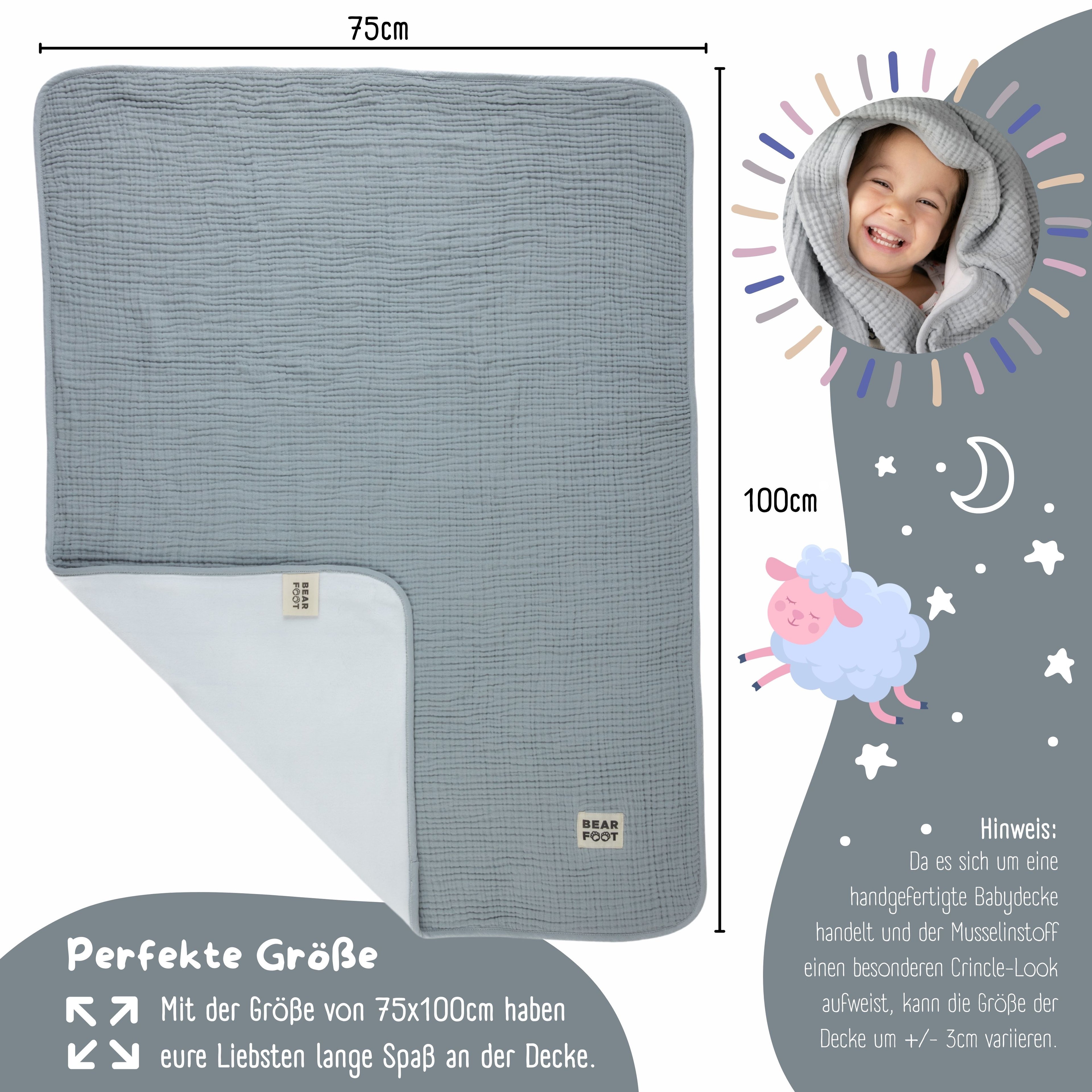 Couverture bébé en mousseline polaire moelleuse et douce - gris