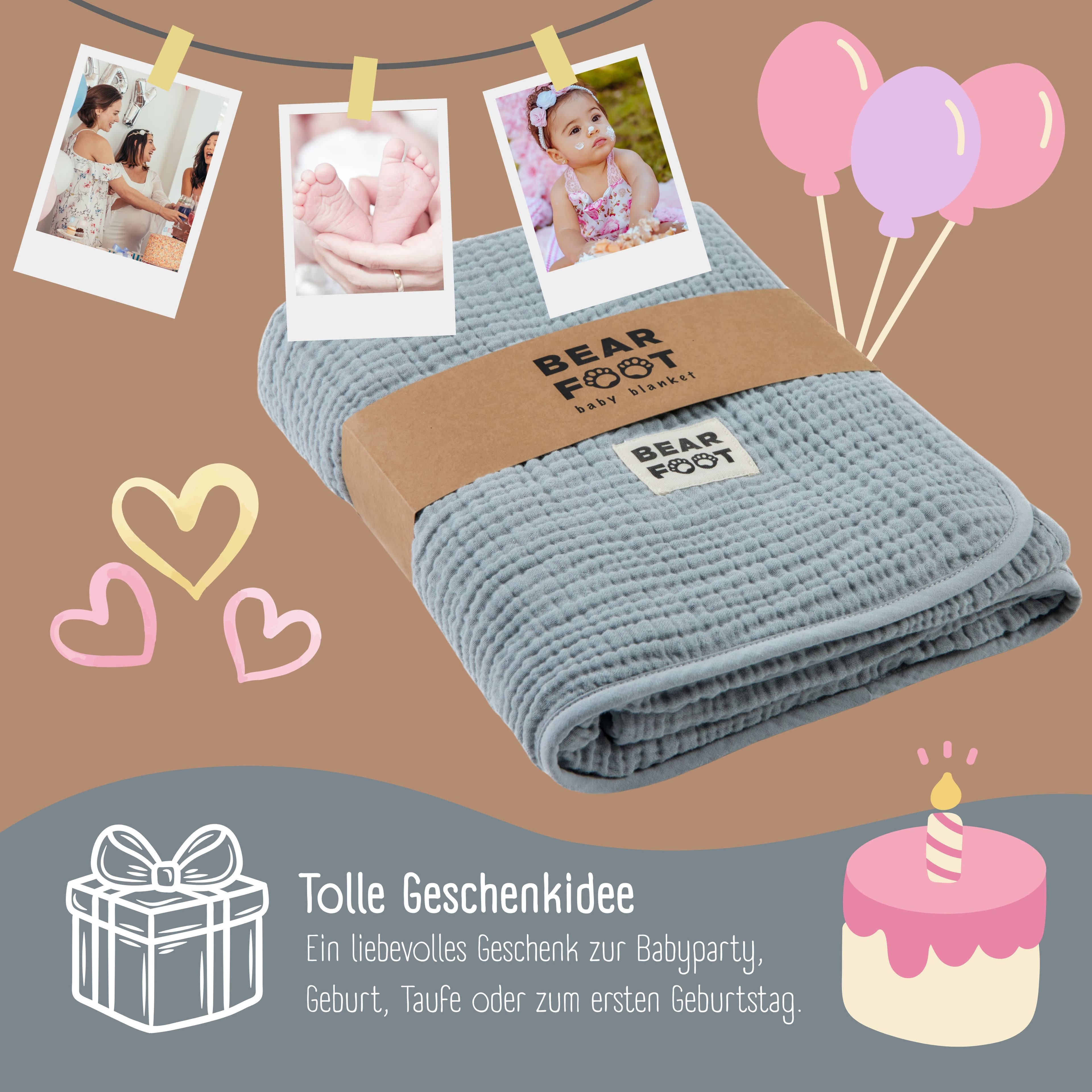 Couverture bébé en mousseline polaire moelleuse et douce - gris