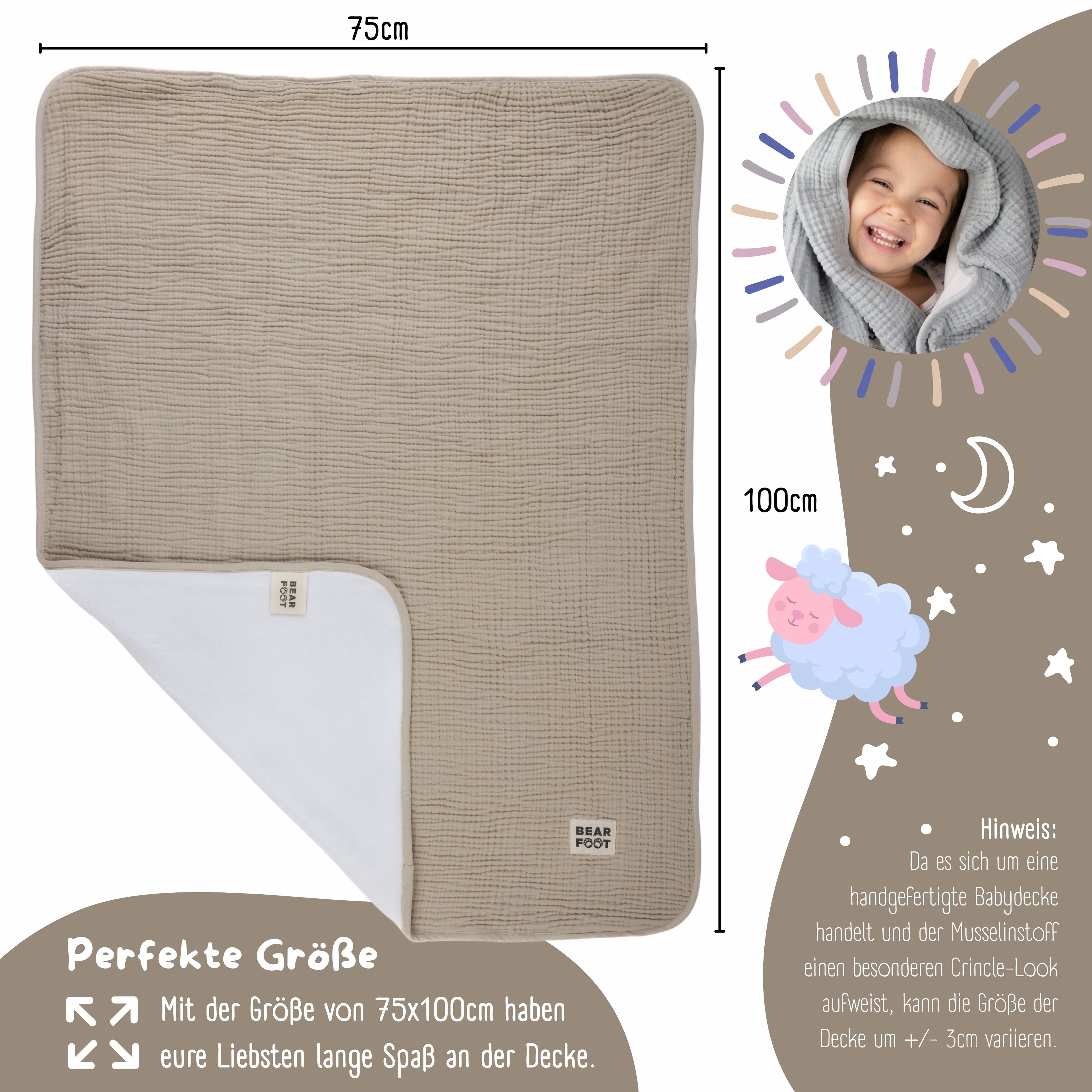 Couverture bébé en mousseline polaire moelleuse et douce - marron
