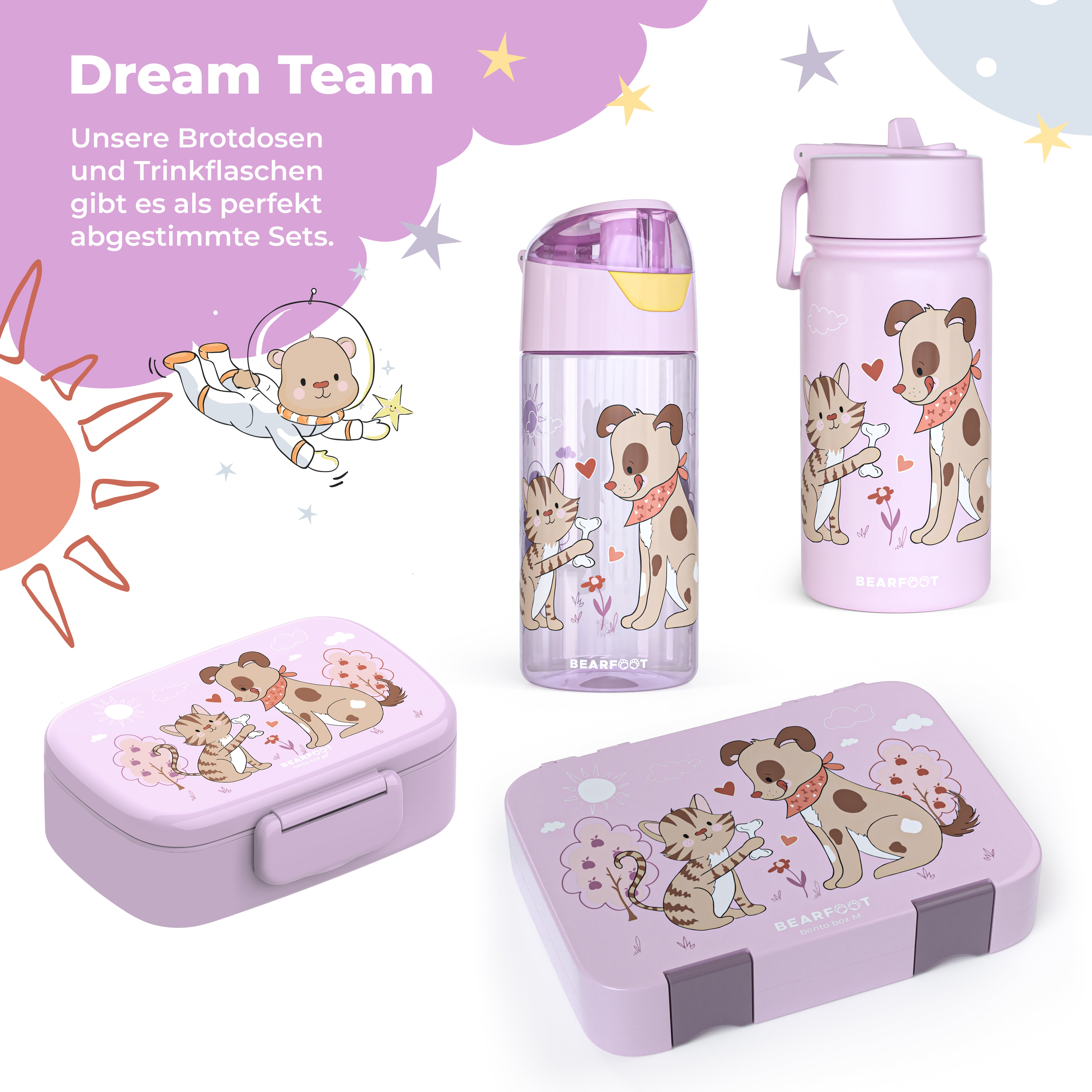 Trinkflasche Kinder leichte Wasserflasche - Hund & Katze pink