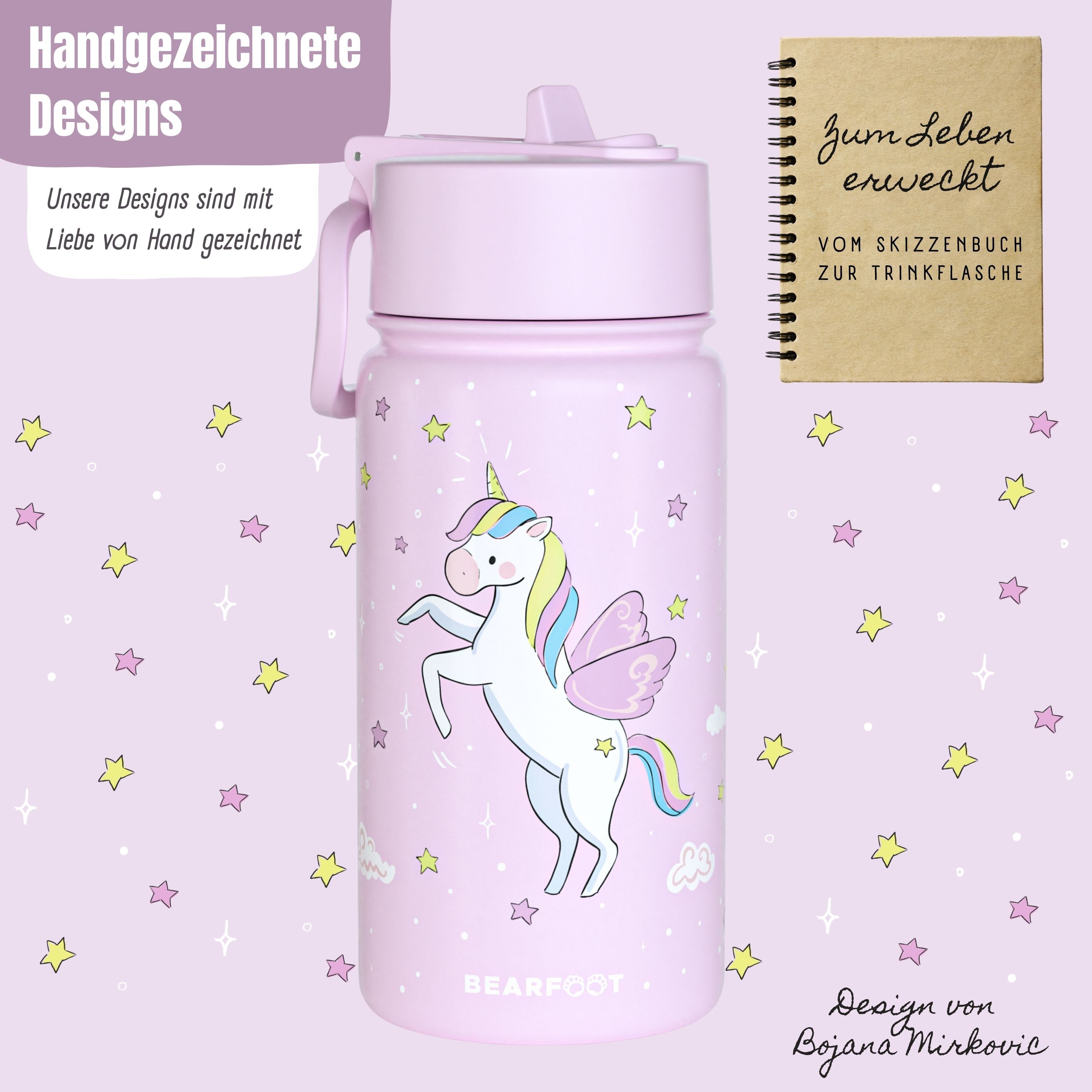 Botella térmica para niños de acero inoxidable - unicornio morado