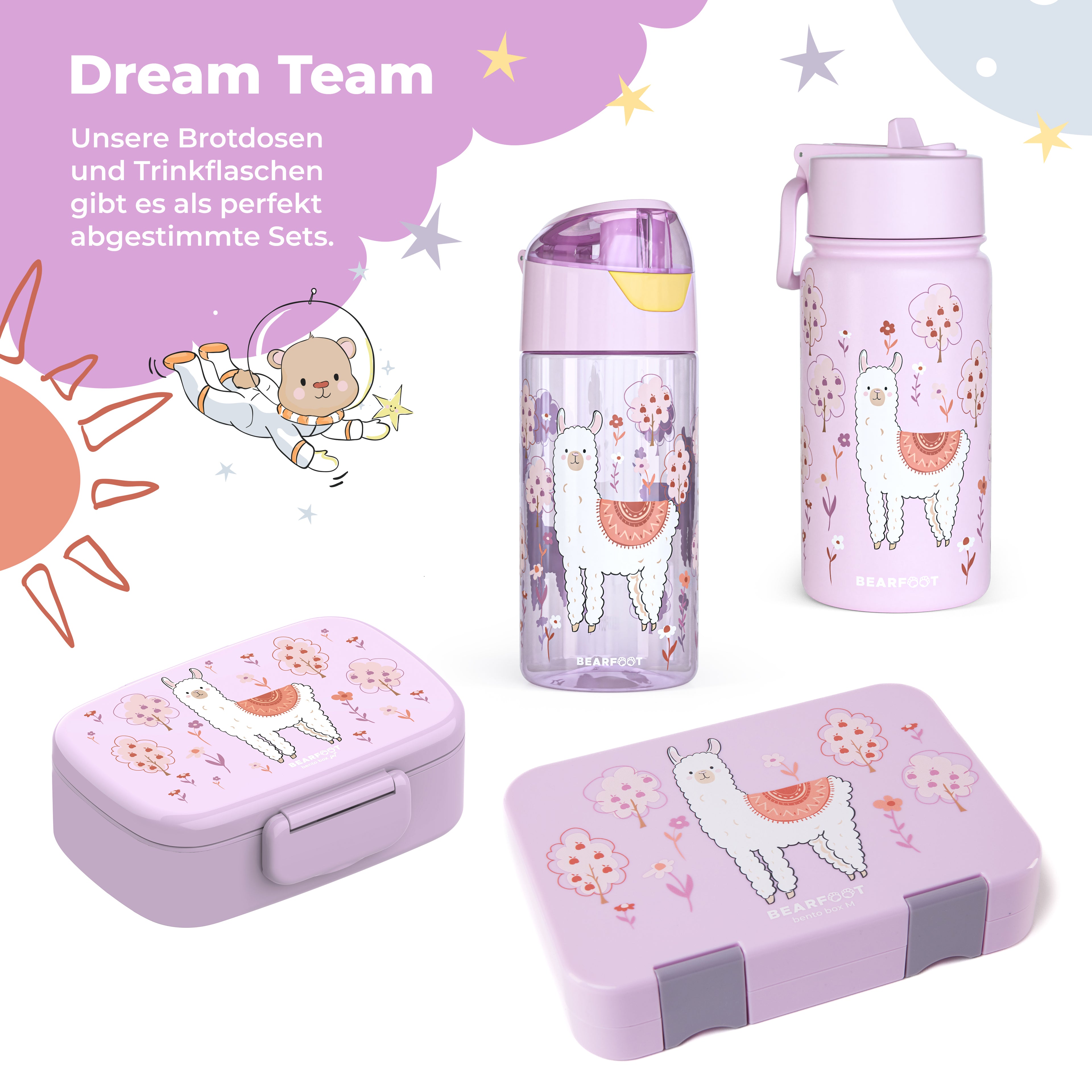 Thermo Kinder Trinkflasche Edelstahl - Lama lila