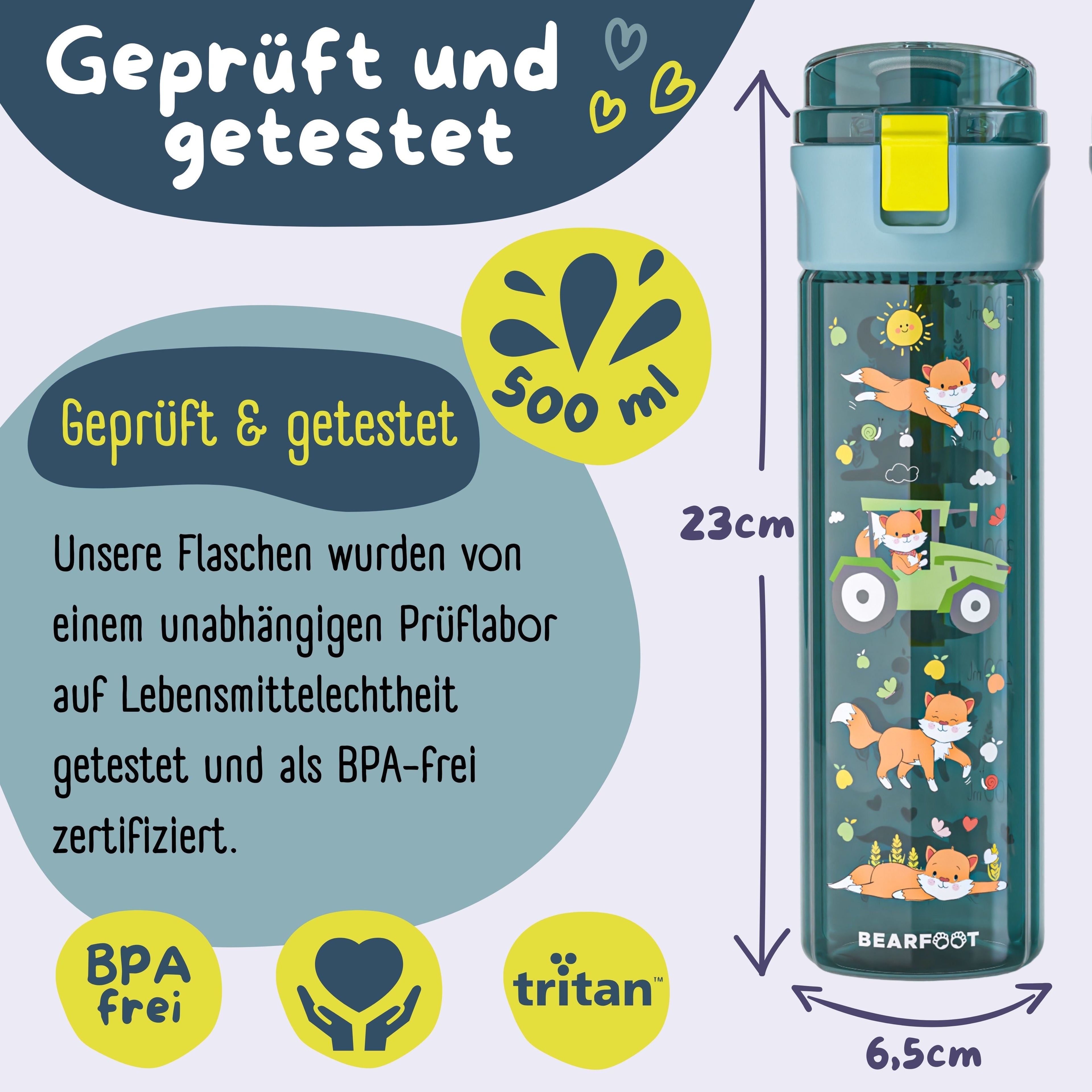 Trinkflasche Kinder, 500ml, leicht - Traktor-blau
