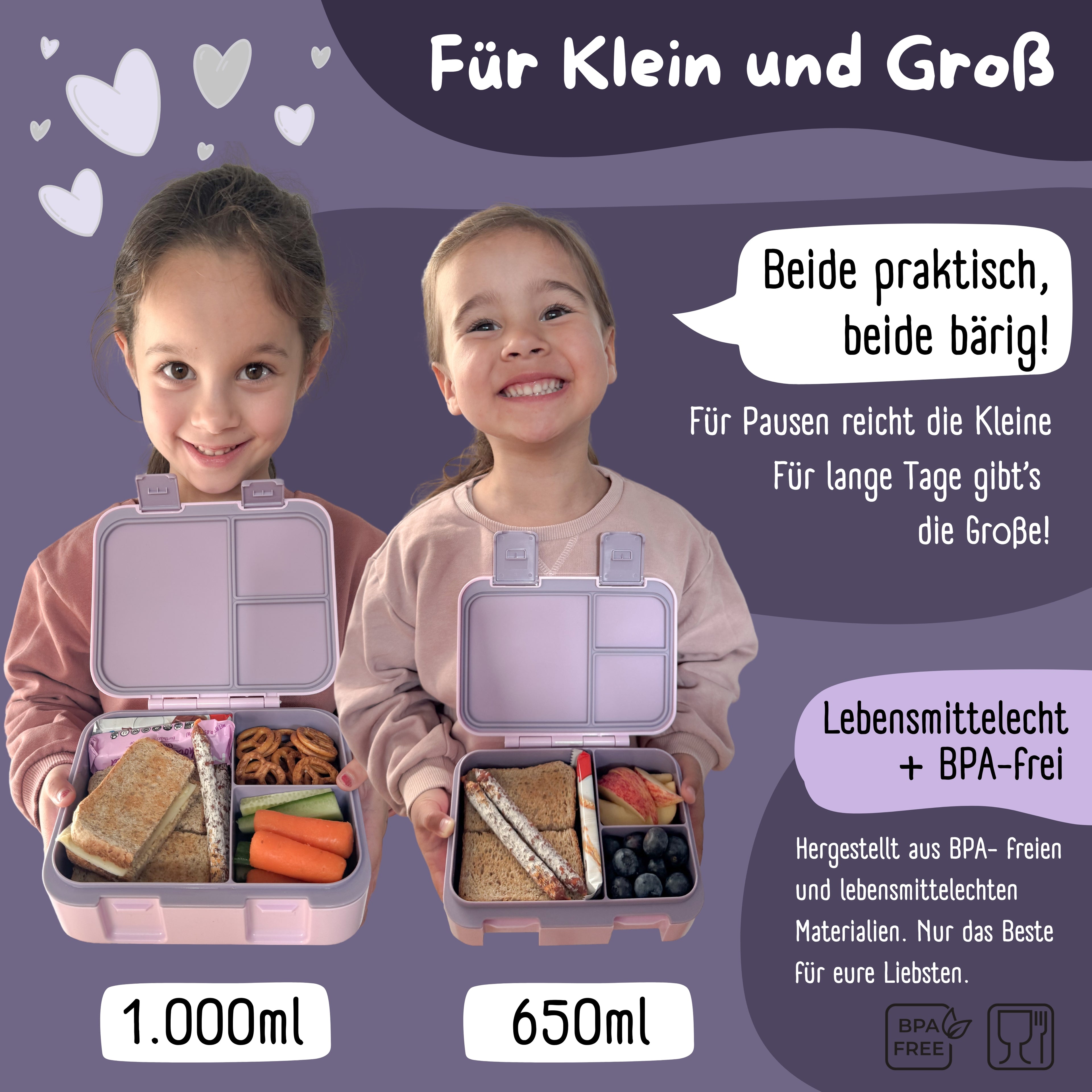 Brotdose mit Fächern, leicht & auslaufsicher - Einhorn lila