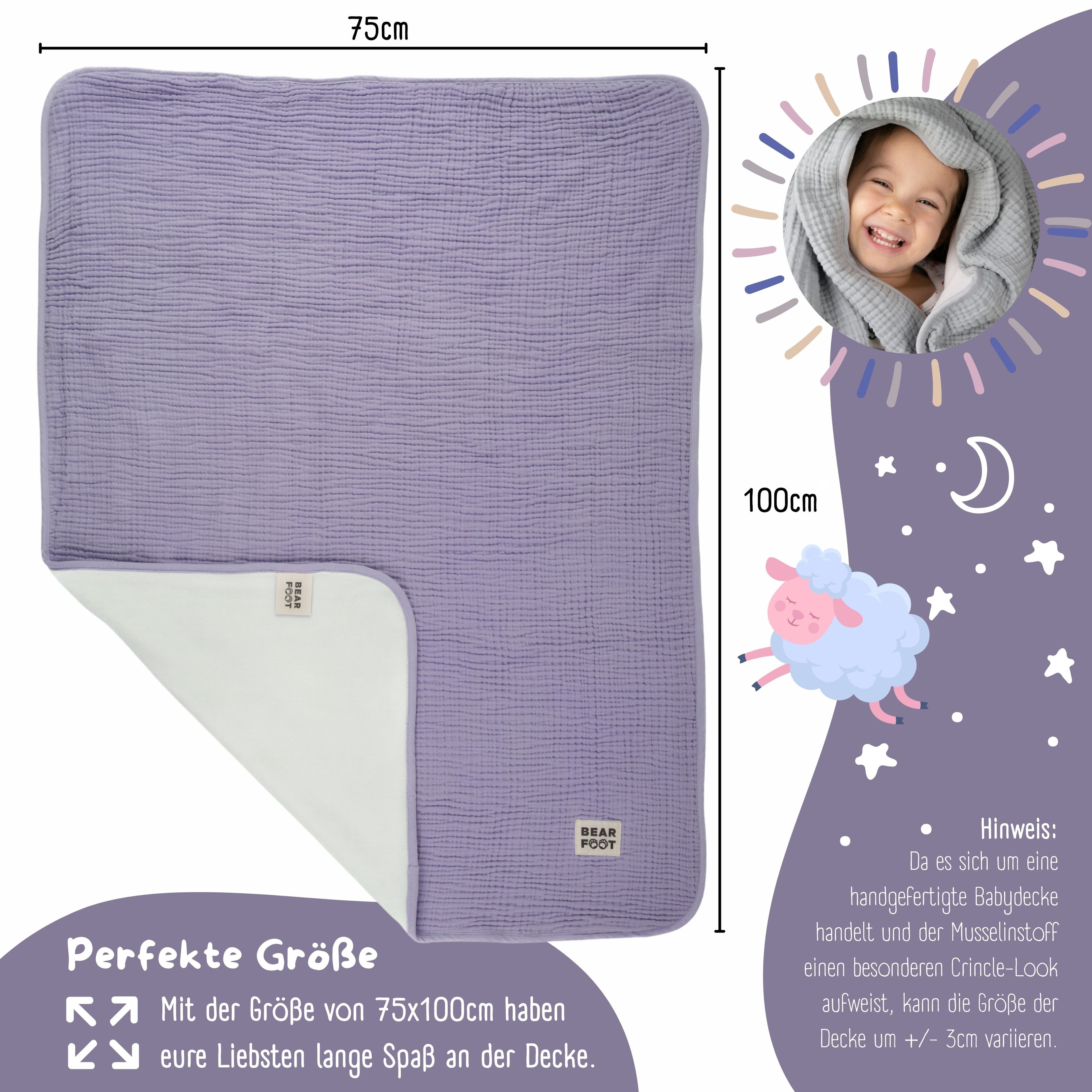 Babydecke Musselin Fleecedecke flauschig weich - lila