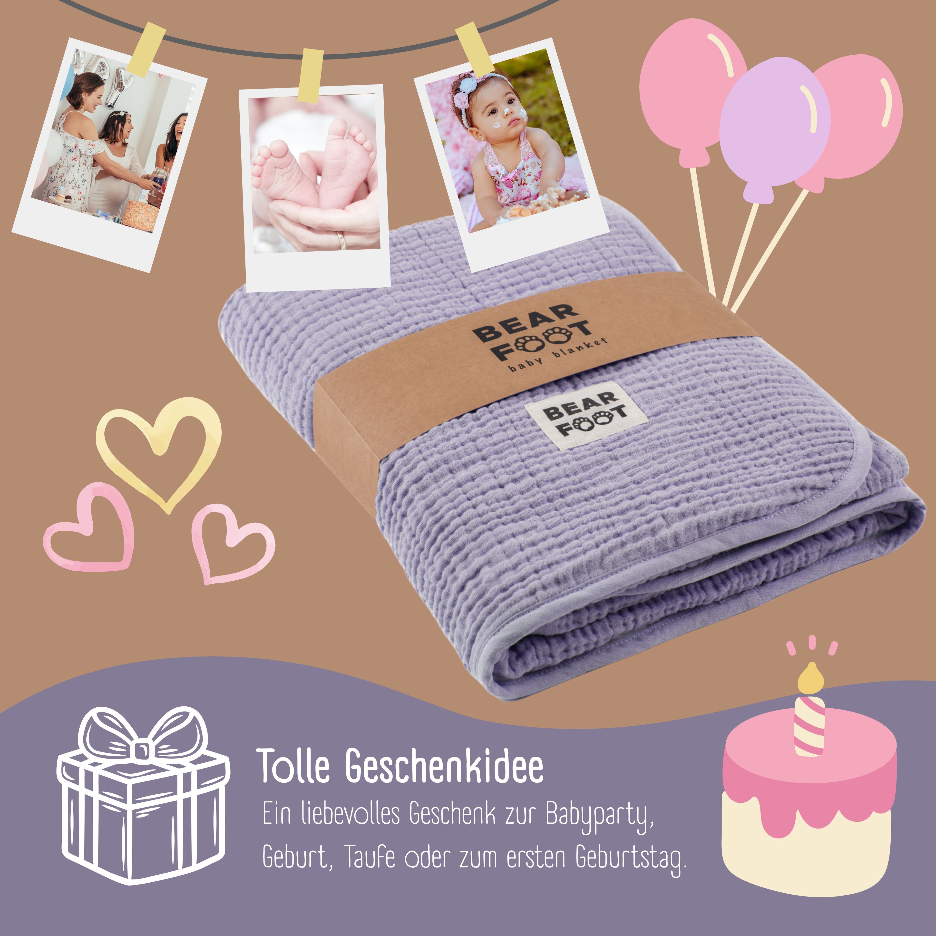 Babydecke Musselin Fleecedecke flauschig weich - lila