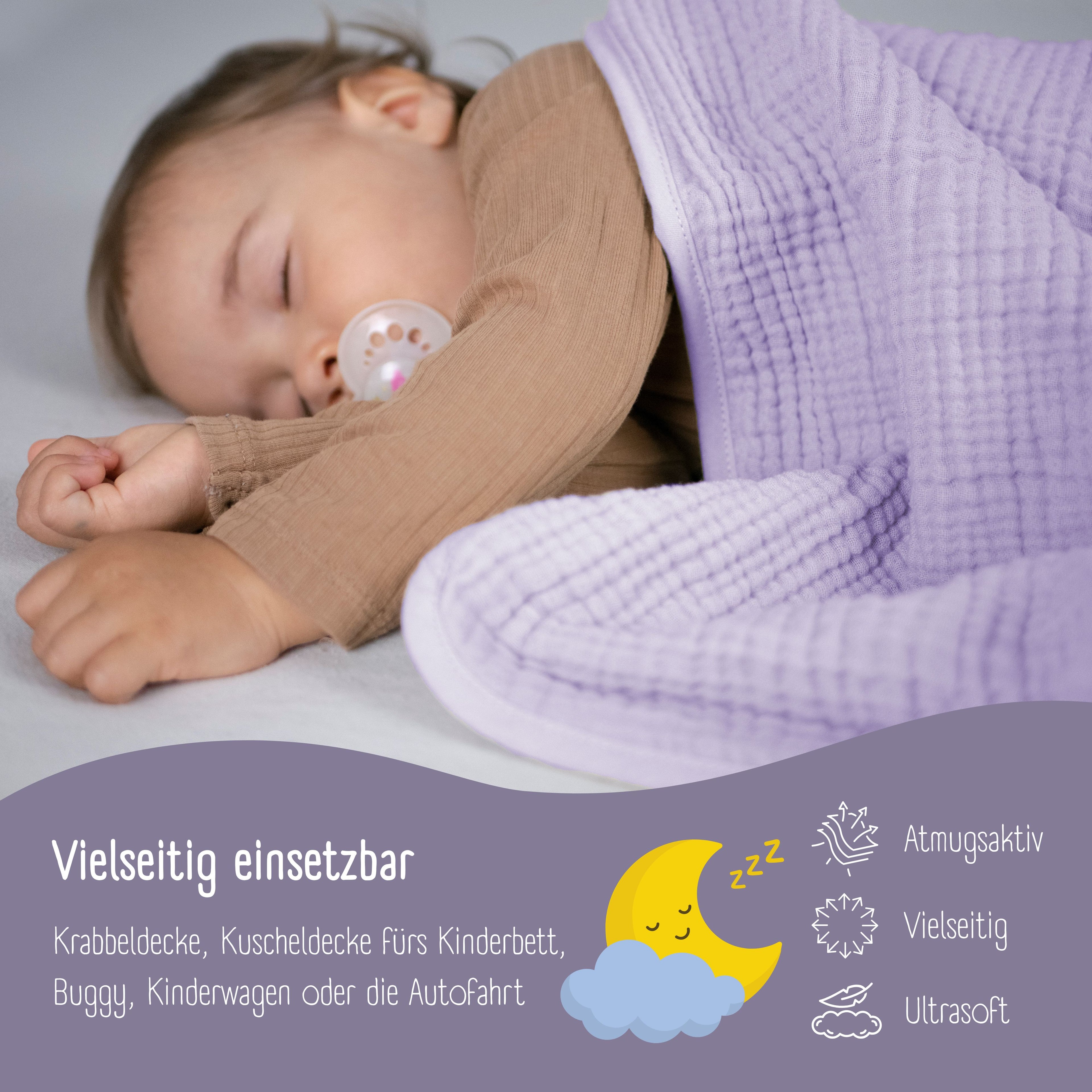 Babydecke Musselin Fleecedecke flauschig weich - lila