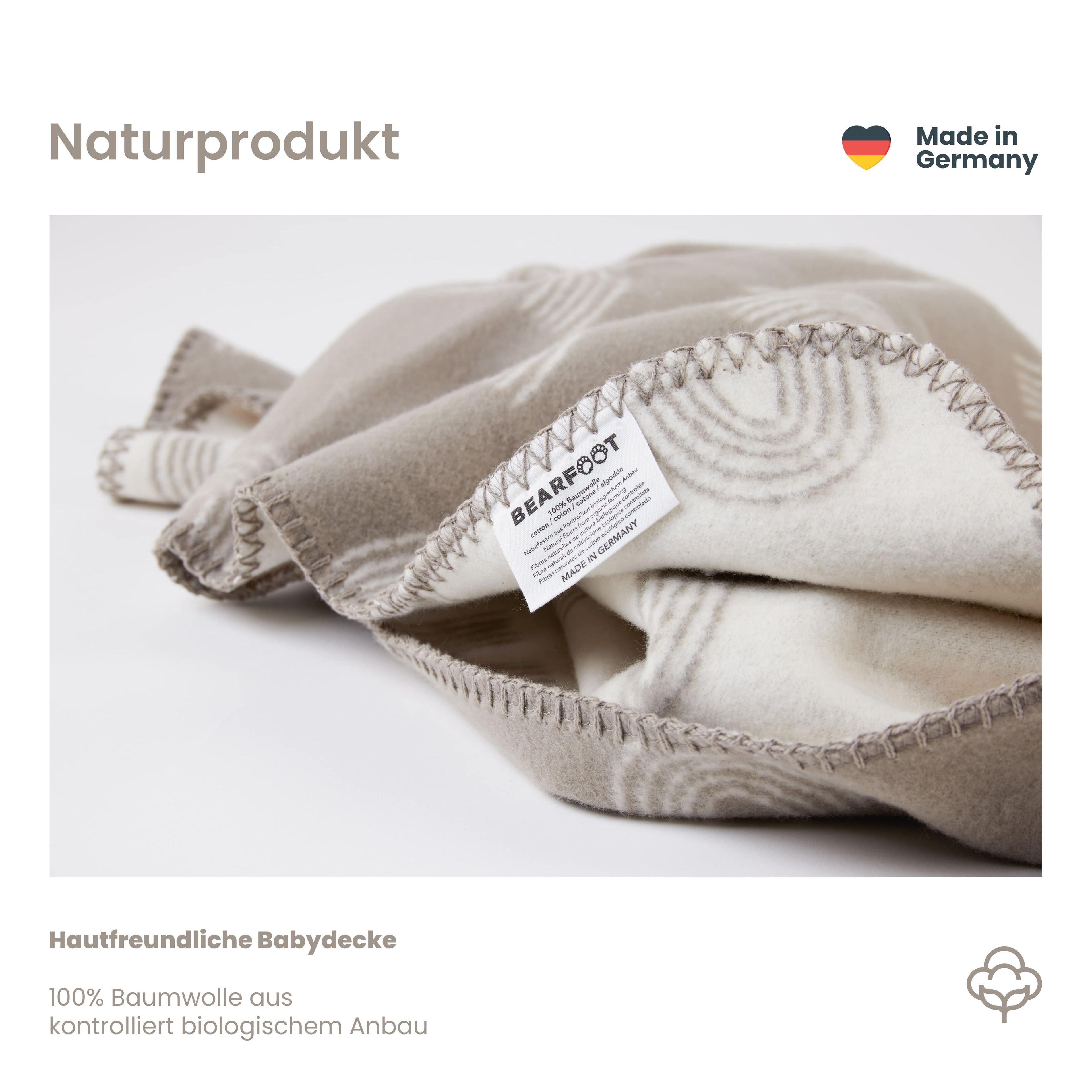 Babydecke Bio Baumwolle, Made in Germany, Regenbogen - braun