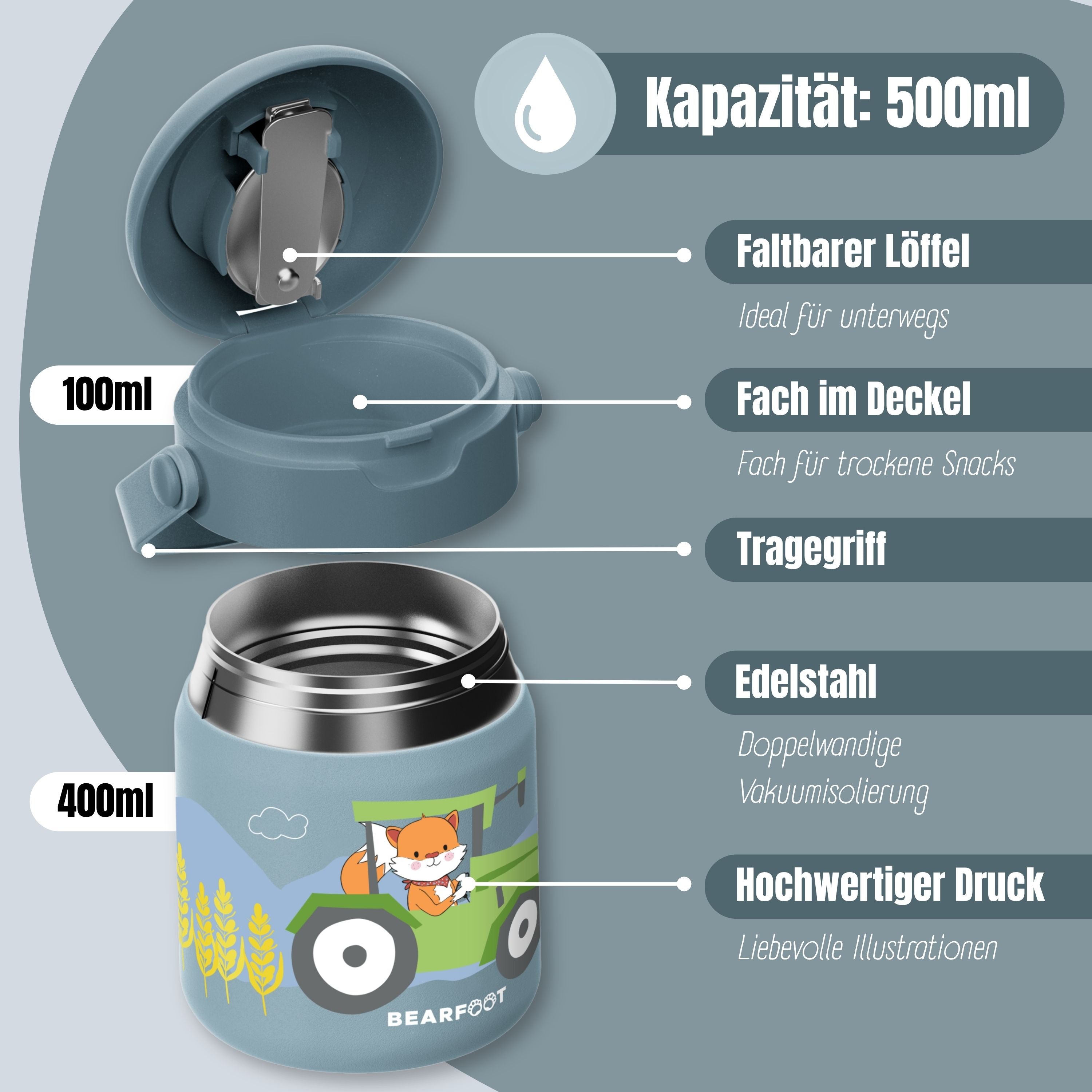 Thermobehälter Kinder Edelstahl - Sticker blau