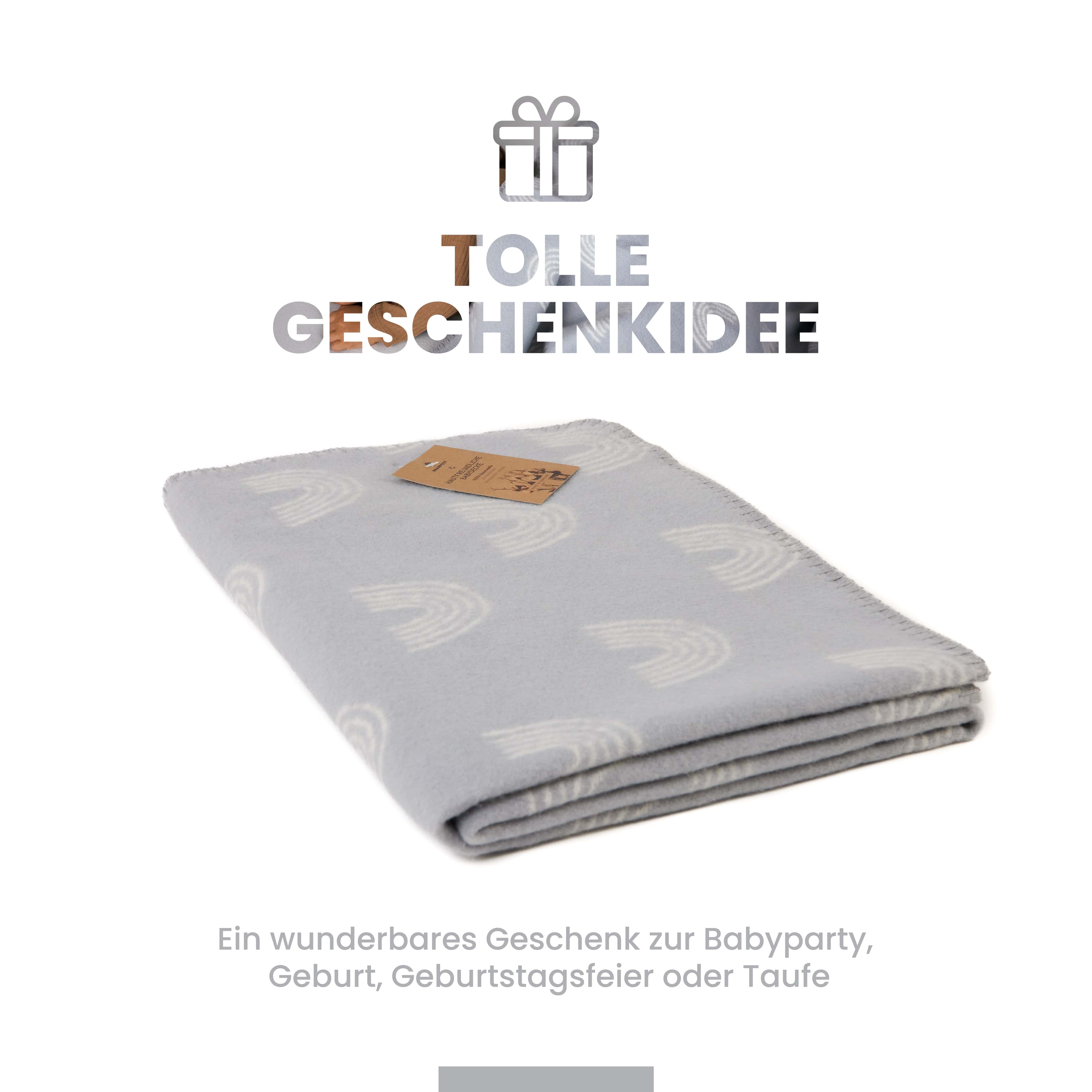 Babydecke Bio Baumwolle, Made in Germany, Regenbogen - grau
