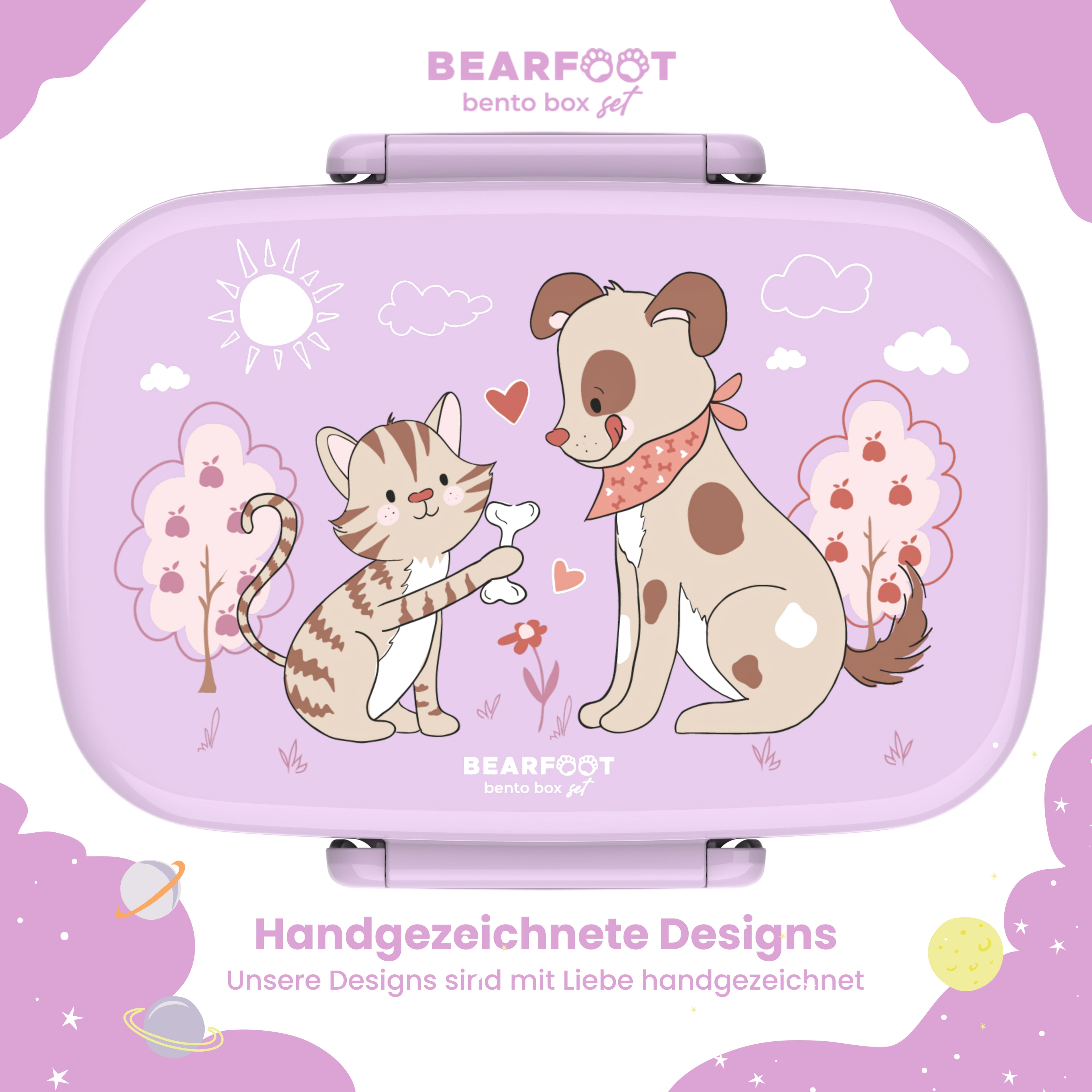 Brotdose Kinder Fächern, leicht & auslaufsicher - Hund Katze