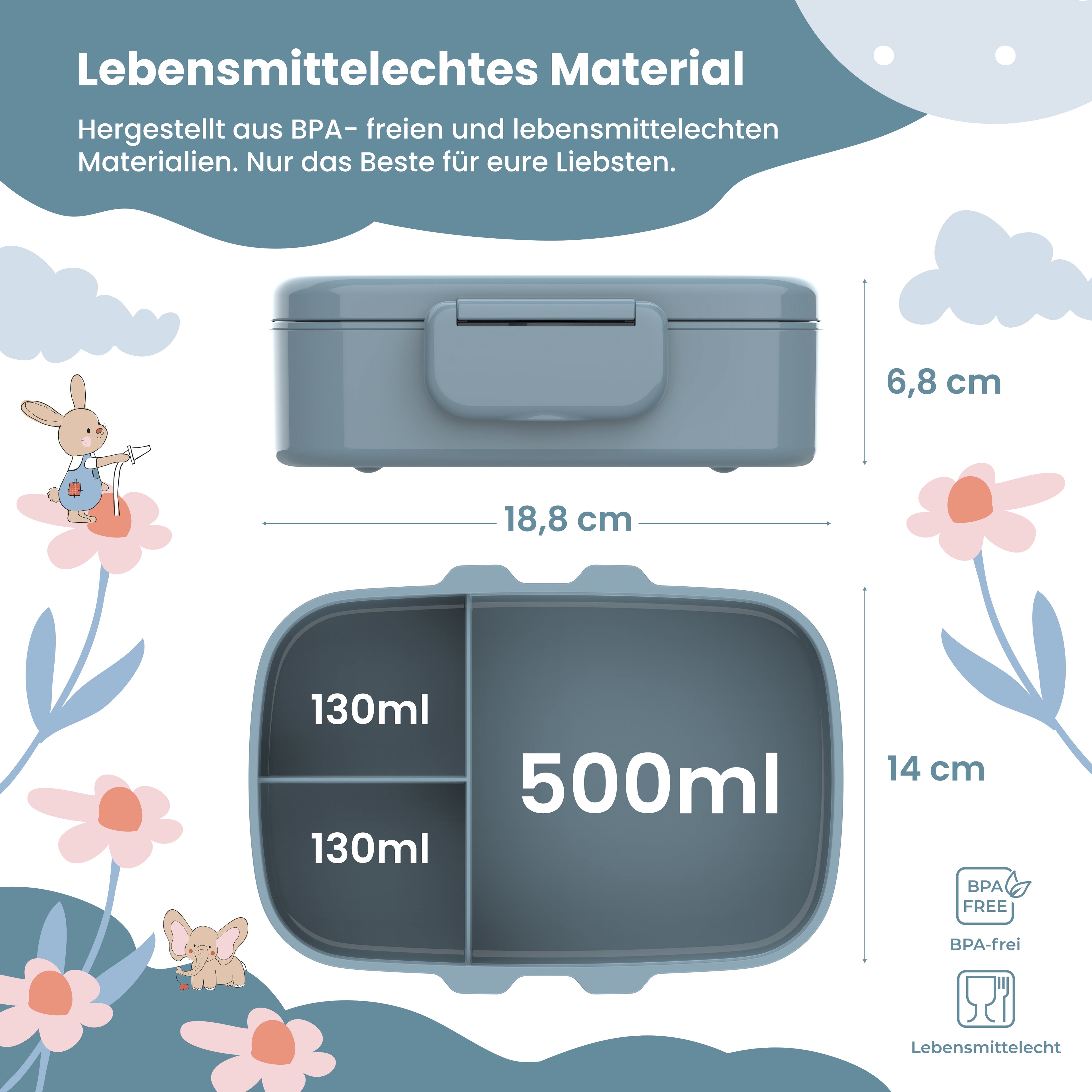 Brotdose Kinder mit Fächern, leicht & auslaufsicher - Bär