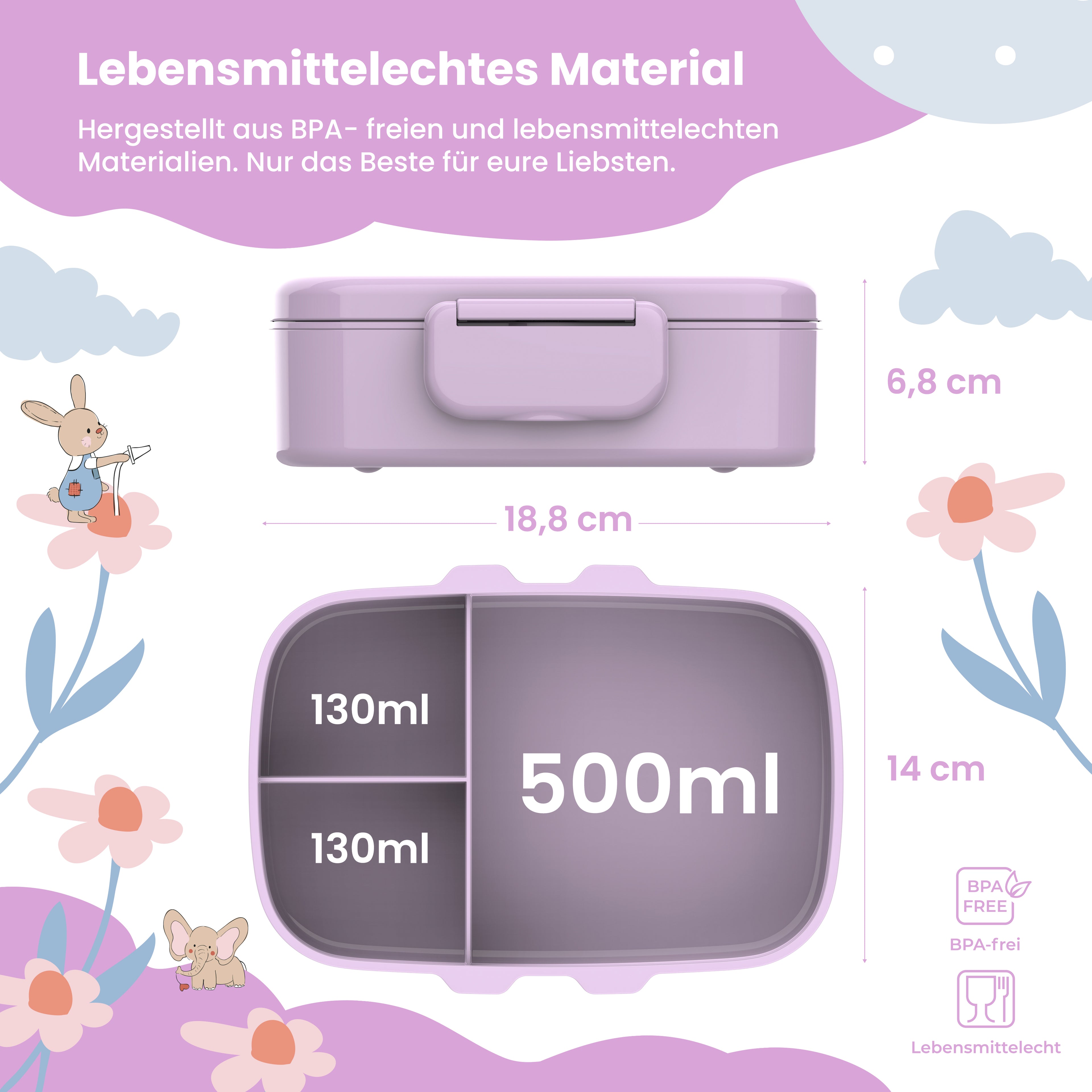 Brotdose Kinder mit Fächern, leicht & auslaufsicher- Einhorn