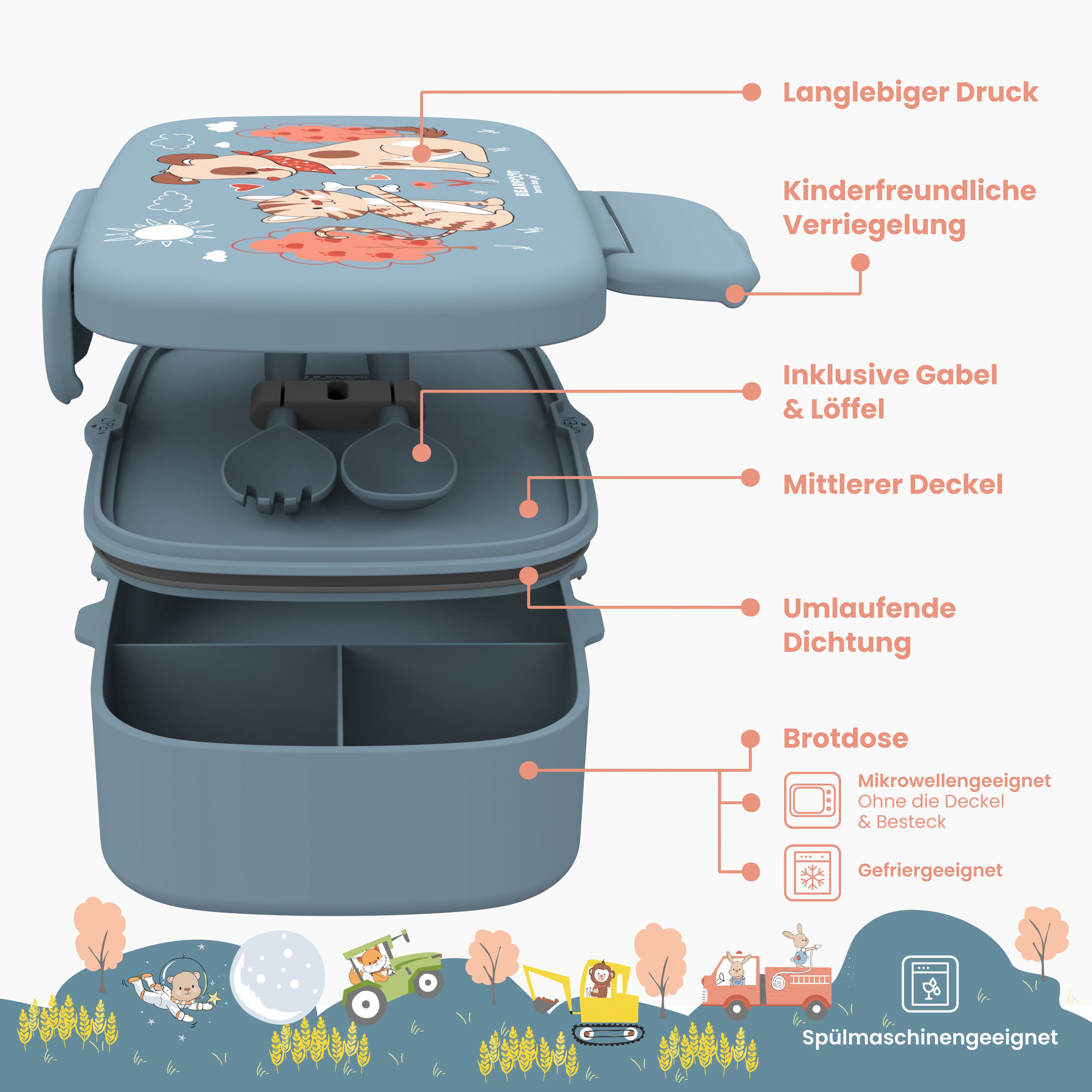 Børnemadkasse med rum, let og lækagesikker - hund, kat