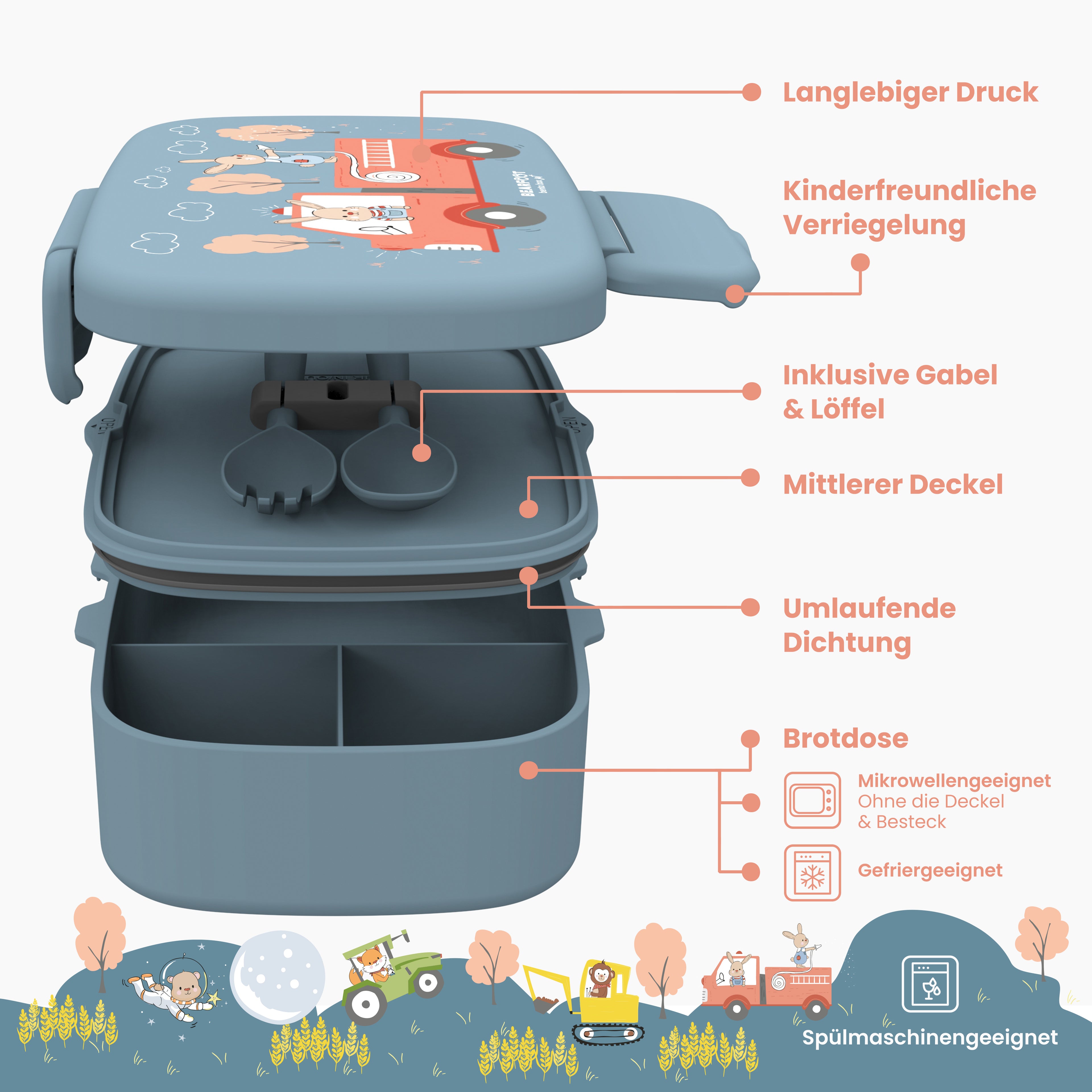 Brotdose Kinder mit Fächern,leicht & auslaufsicher-Feuerwehr