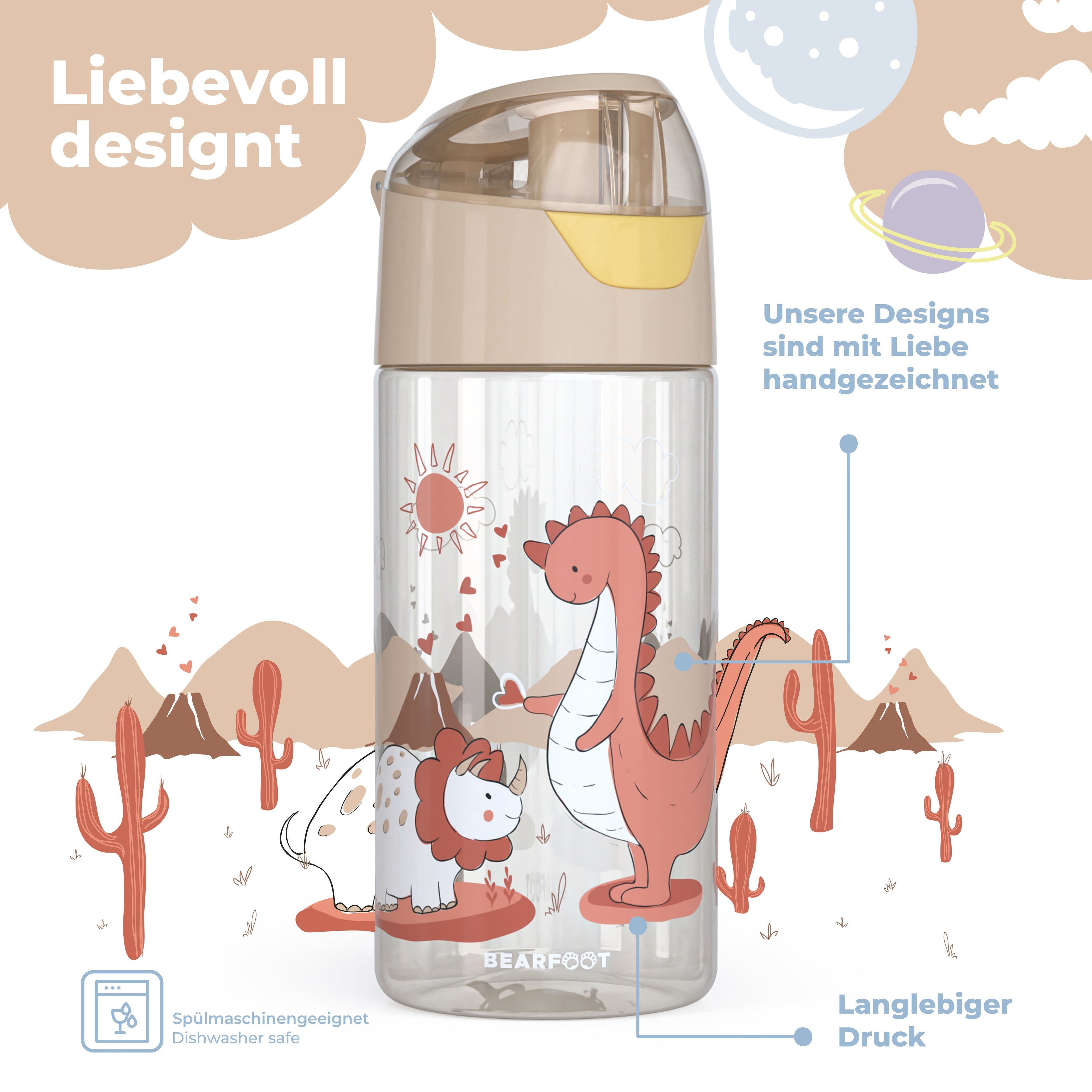Trinkflasche Kinder, leichte Wasserflasche - Dinos