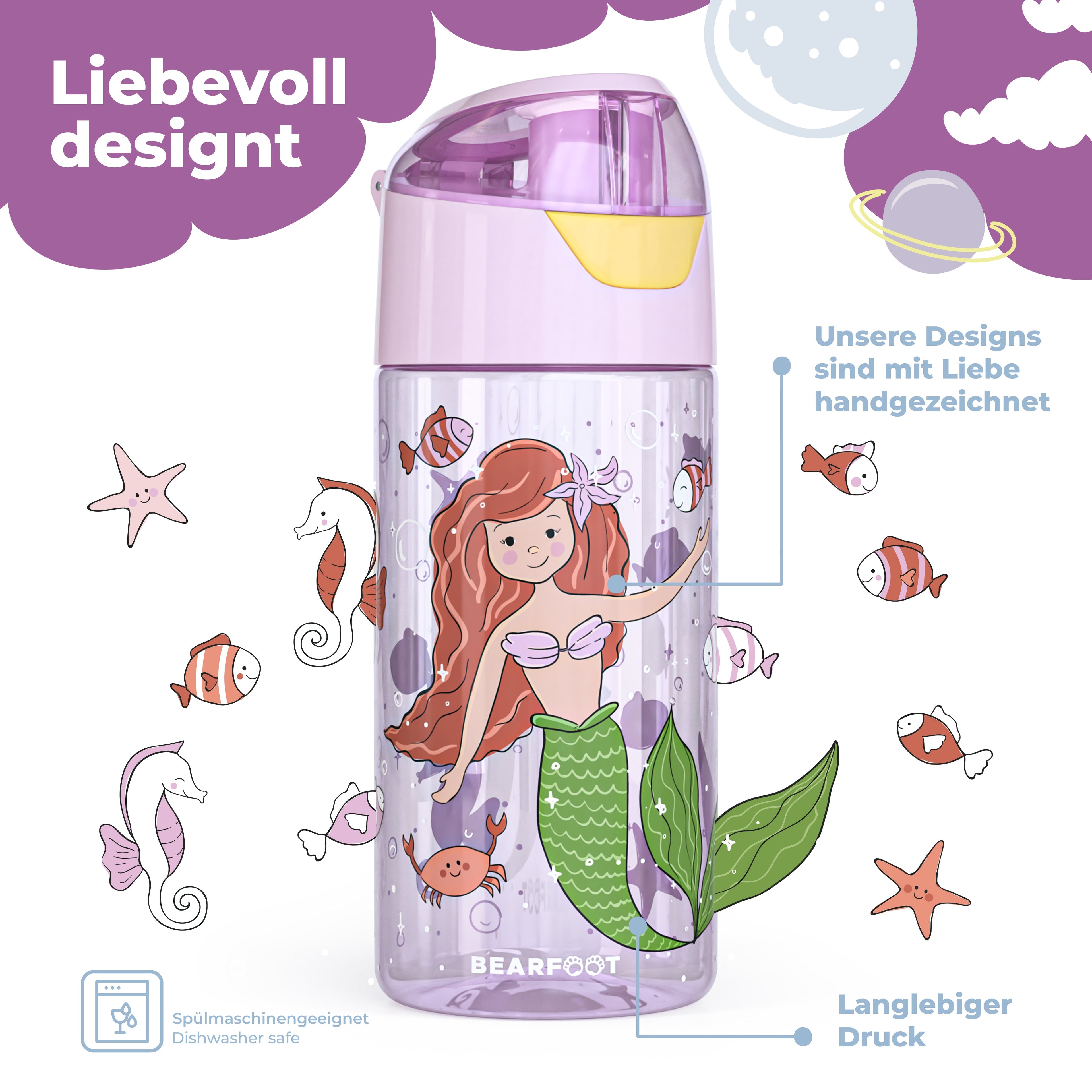 Trinkflasche Kinder, leichte Wasserflasche - Meerjungfrau