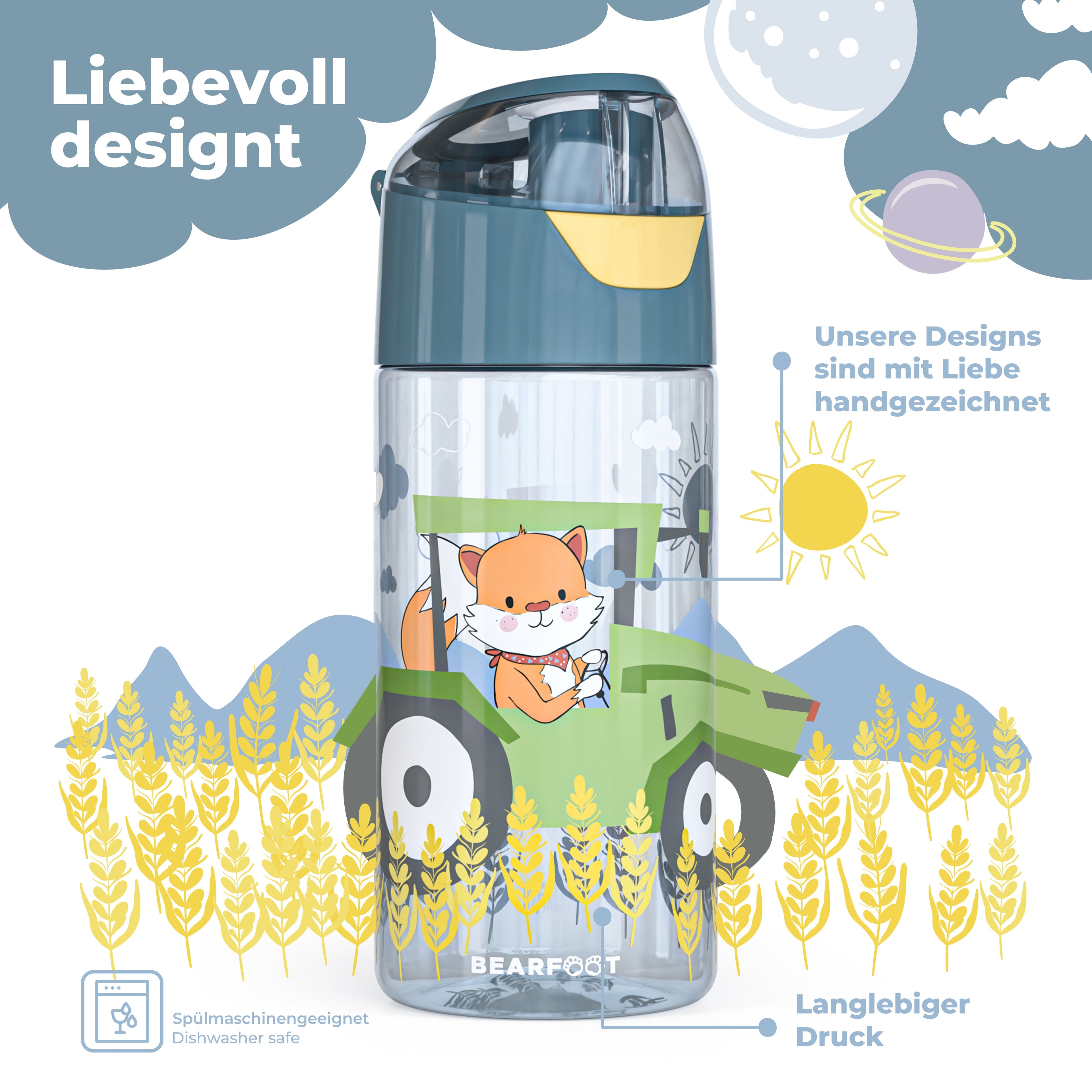 Trinkflasche Kinder, leichte Wasserflasche - Traktor Fuchs