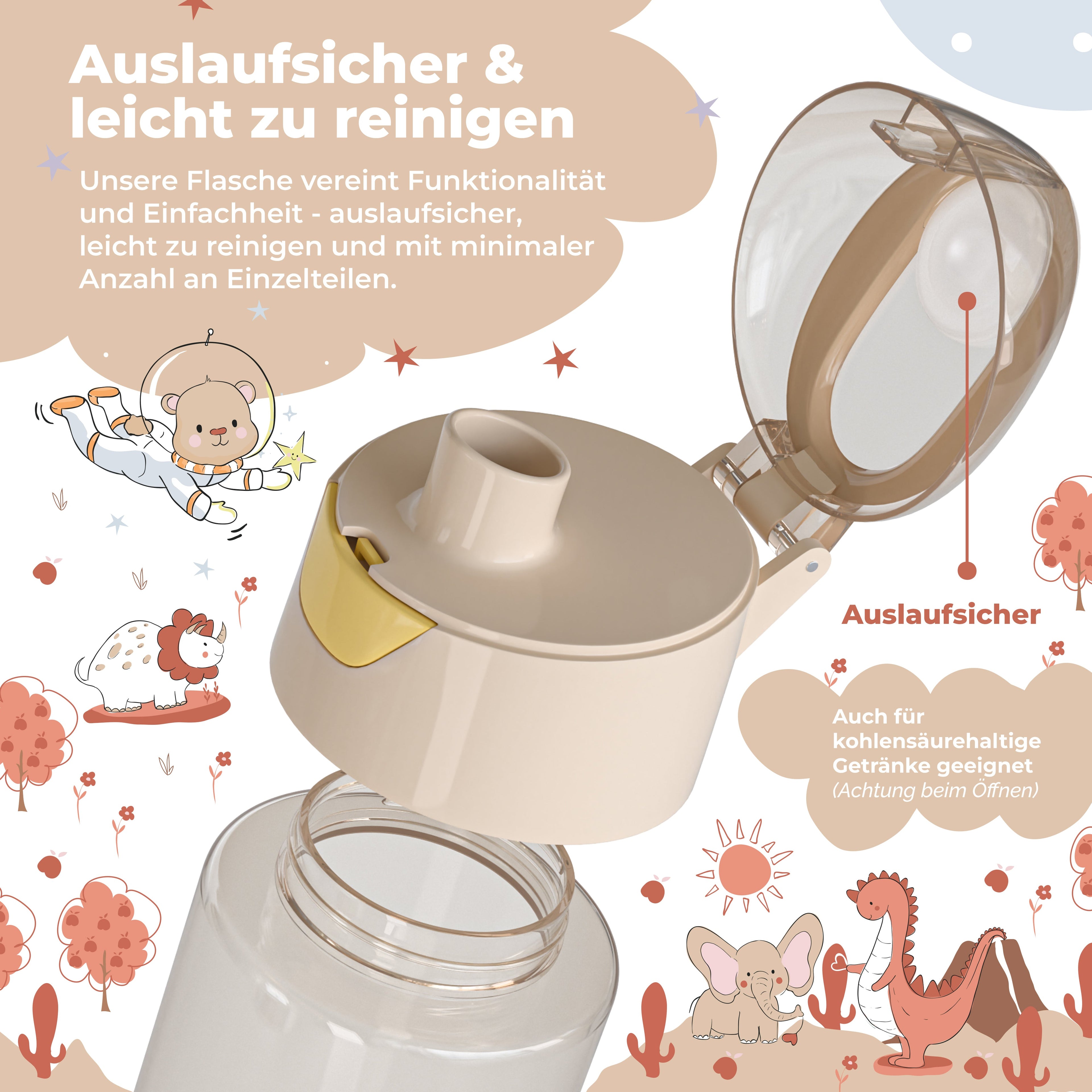Trinkflasche Kinder, leichte Wasserflasche - Elefanten