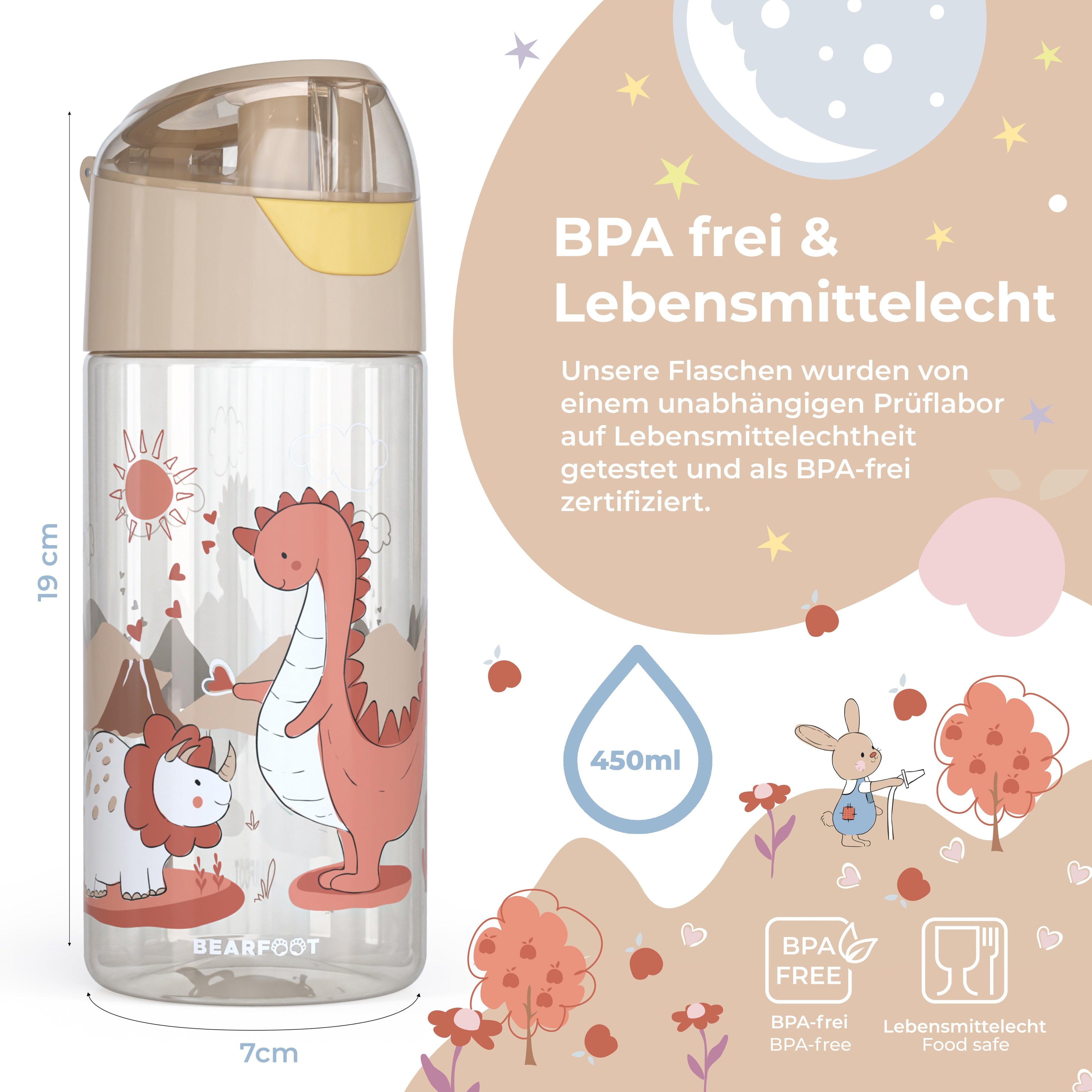 Trinkflasche Kinder, leichte Wasserflasche - Dinos