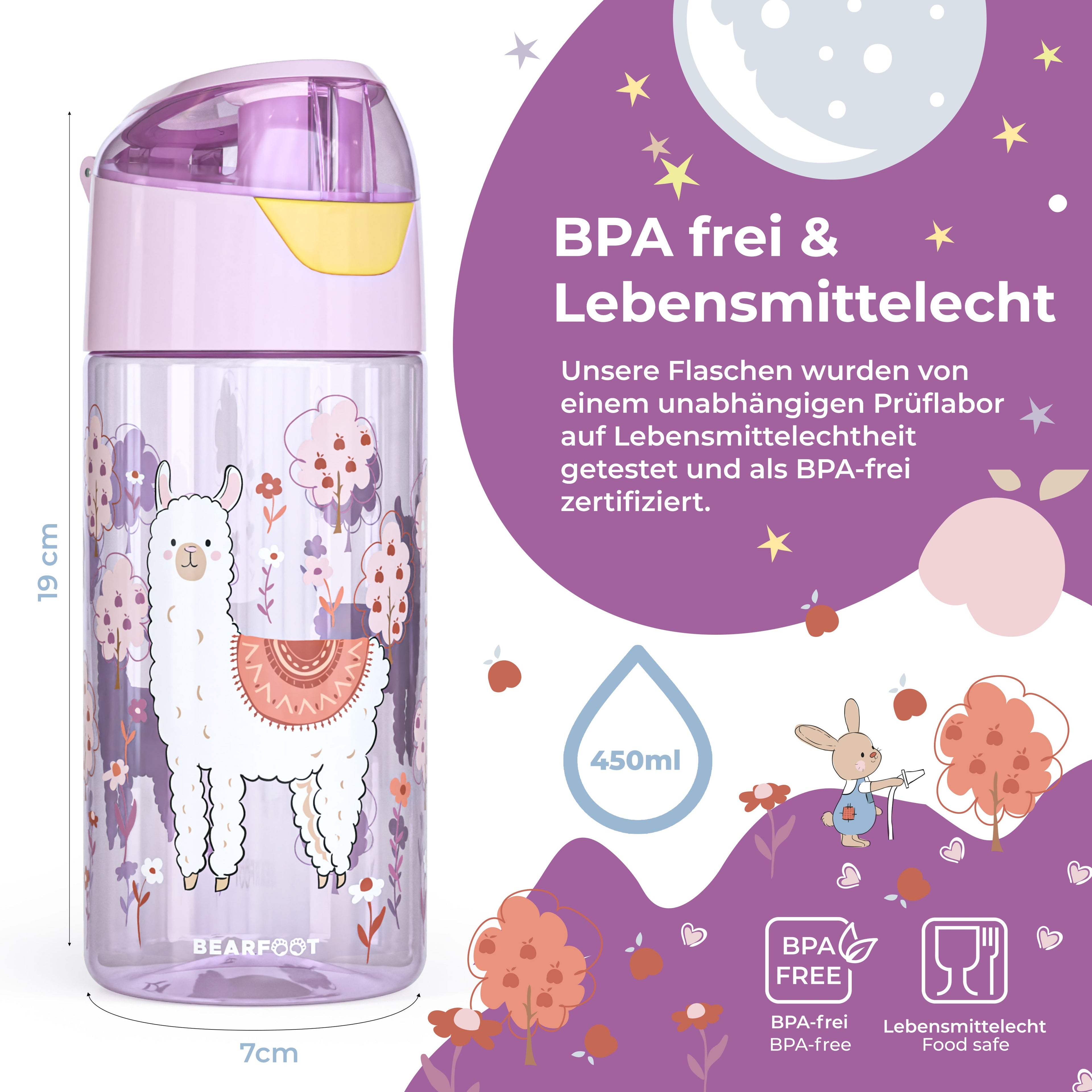 Trinkflasche Kinder, leichte Wasserflasche - Lama