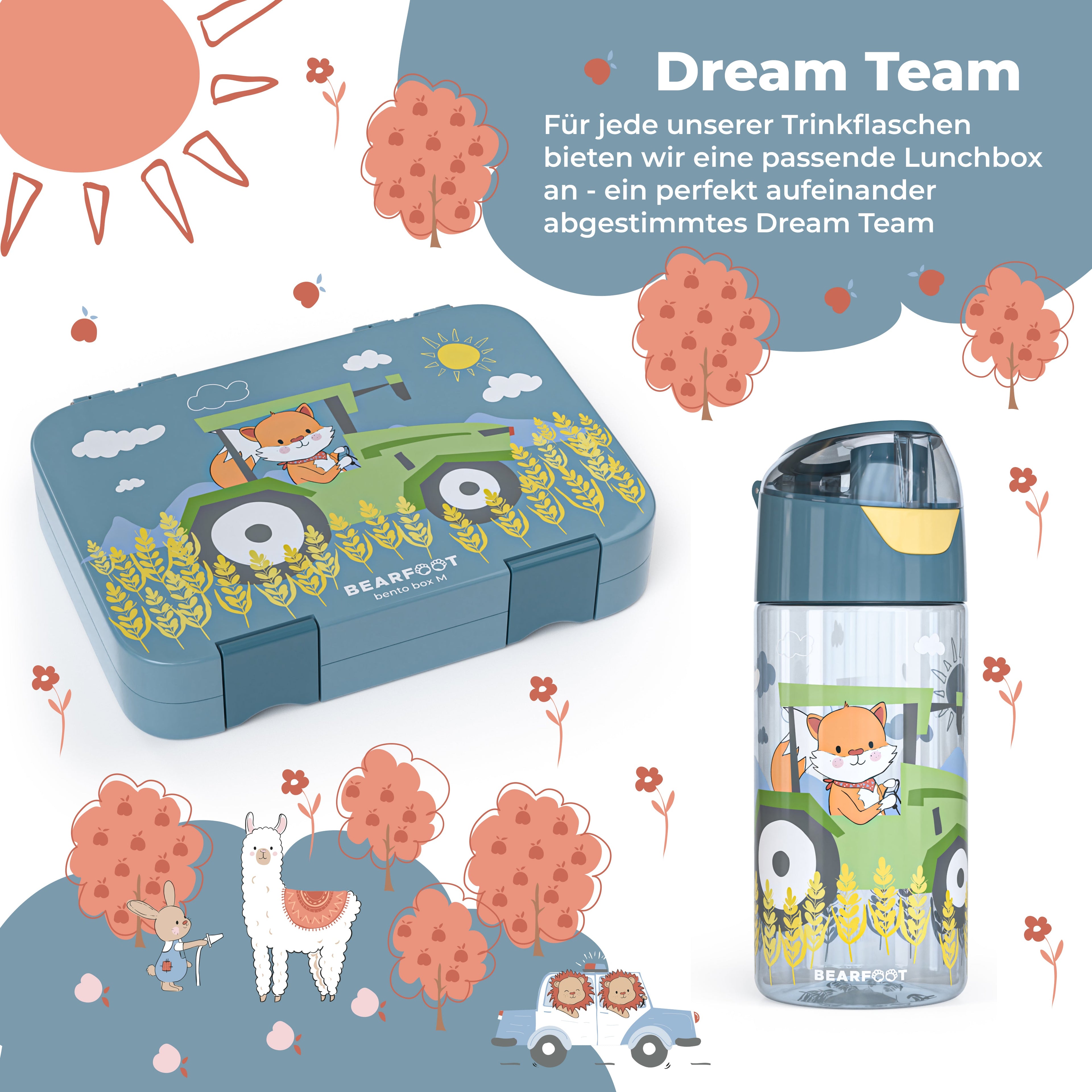 Trinkflasche Kinder, leichte Wasserflasche - Traktor Fuchs