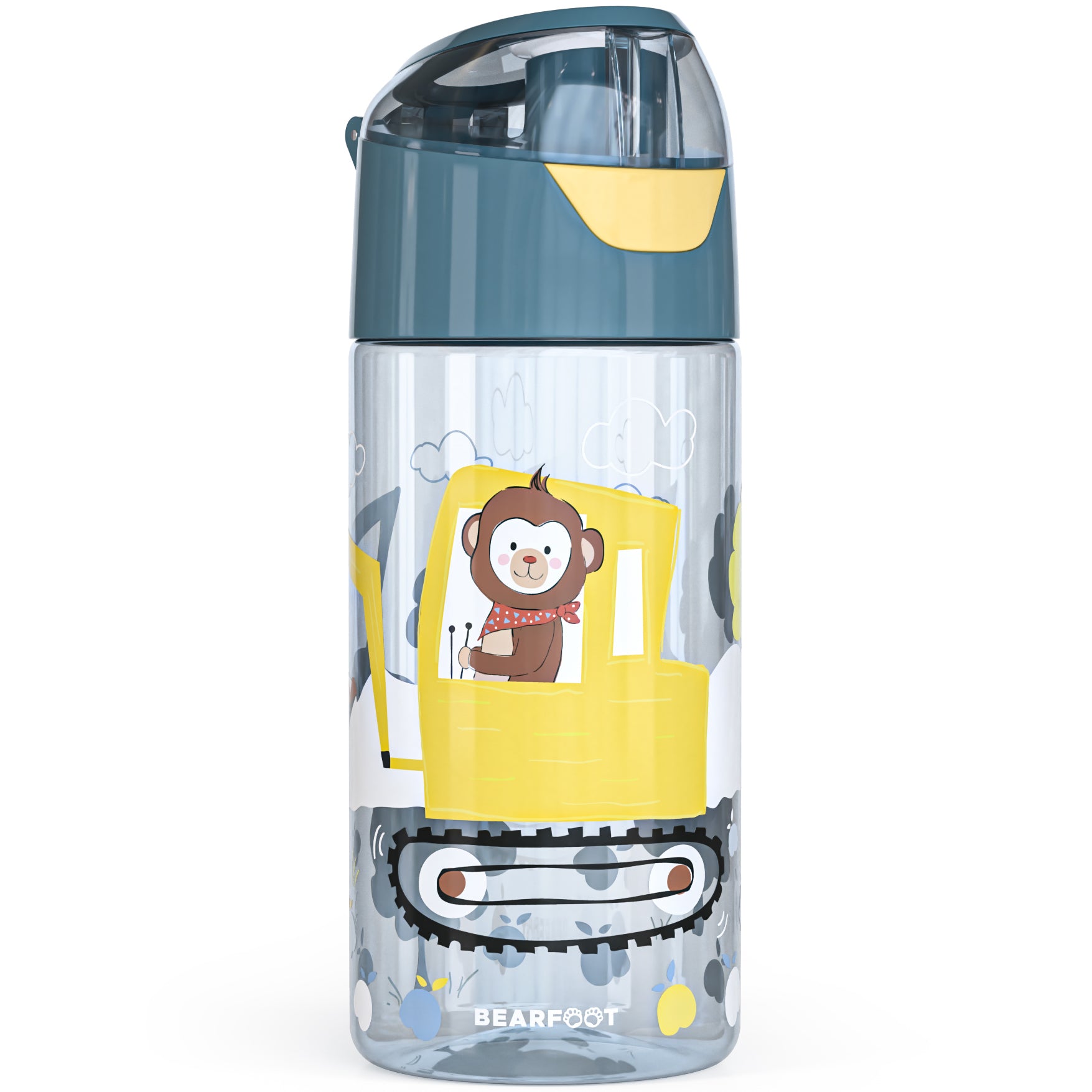 Trinkflasche Kinder, leichte Wasserflasche - Bagger & Affe