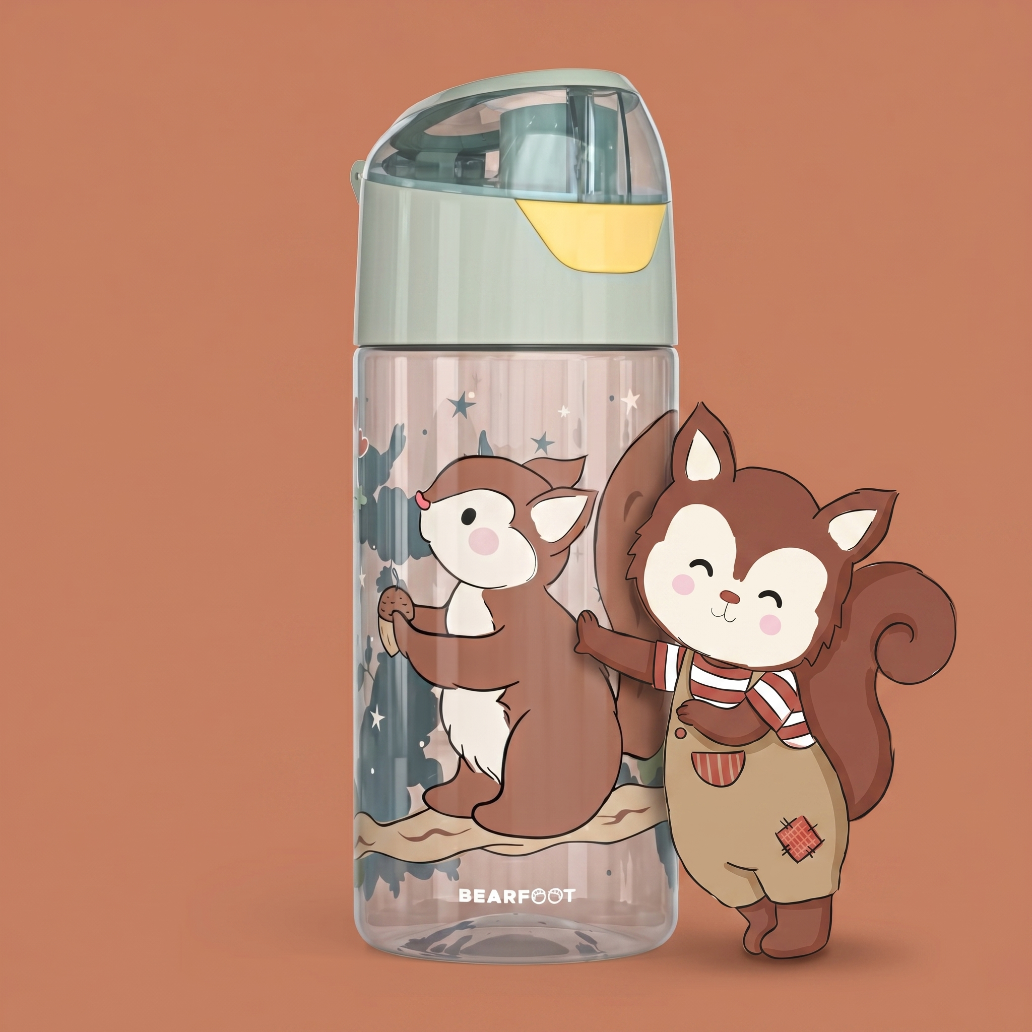 Trinkflasche Kinder, leichte Wasserflasche-Eichhörnchen sage