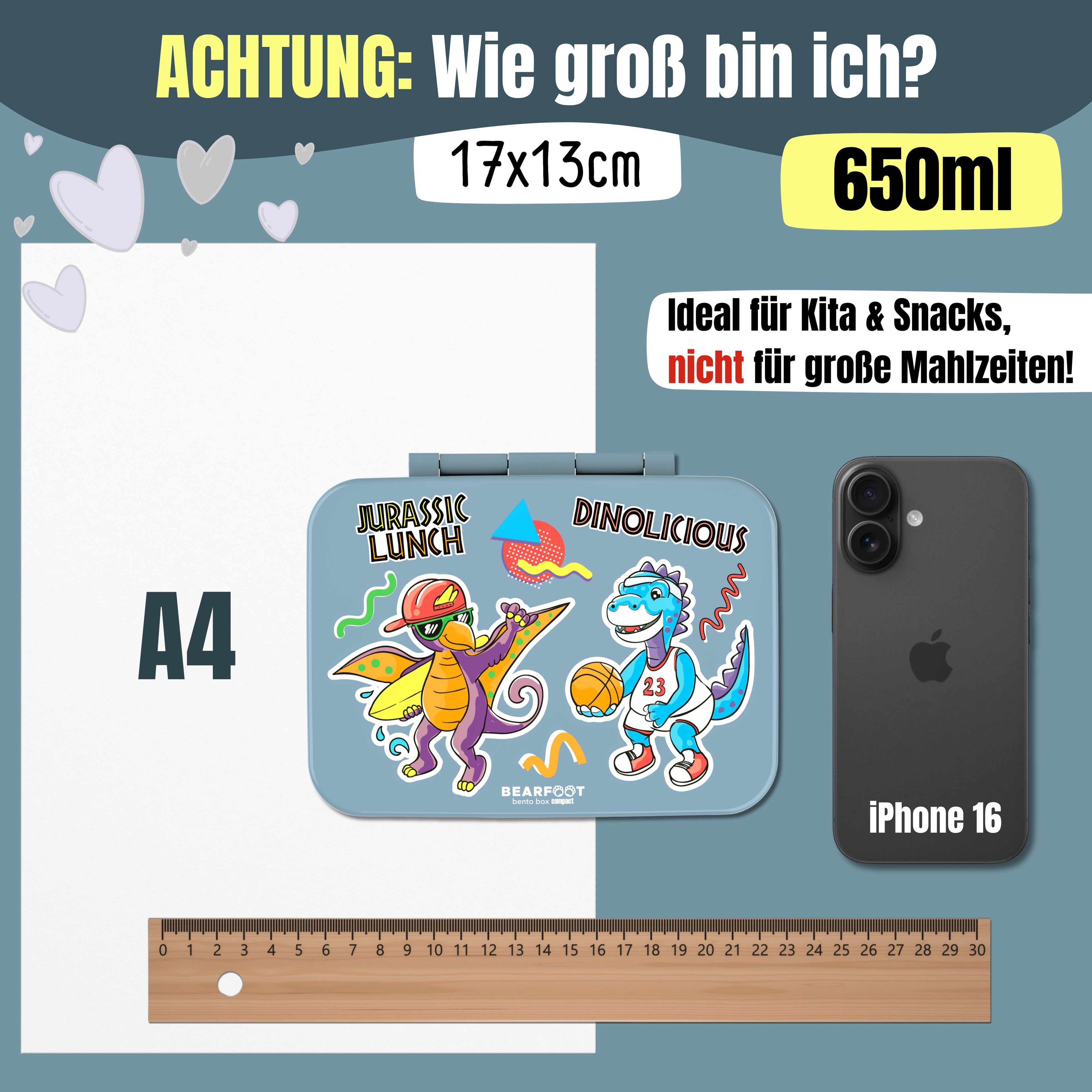 Brotdose mit Fächern, leicht & auslaufsicher - Dinos blau