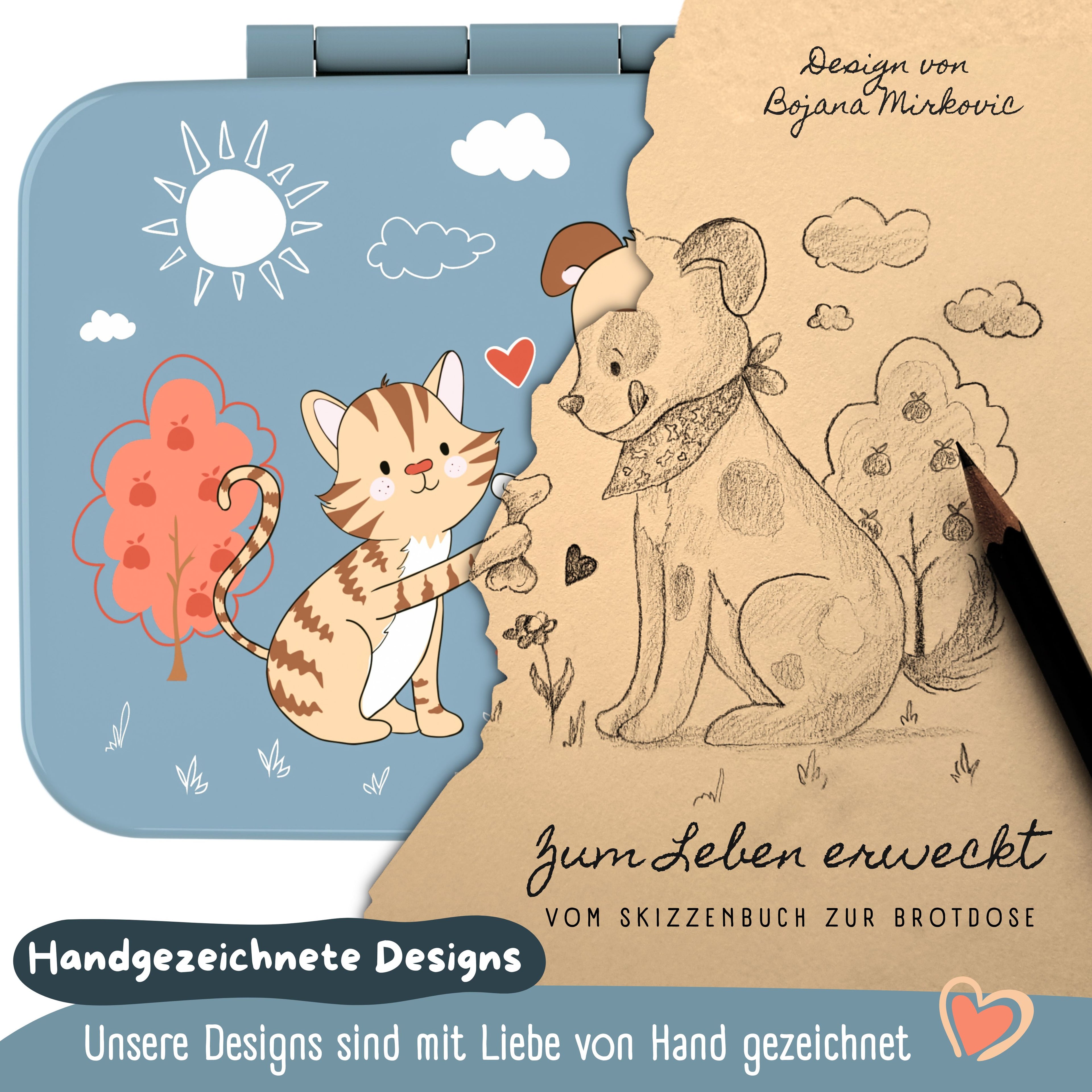 Brotdose mit Fächern, leicht & auslaufsicher - Hund & Katze