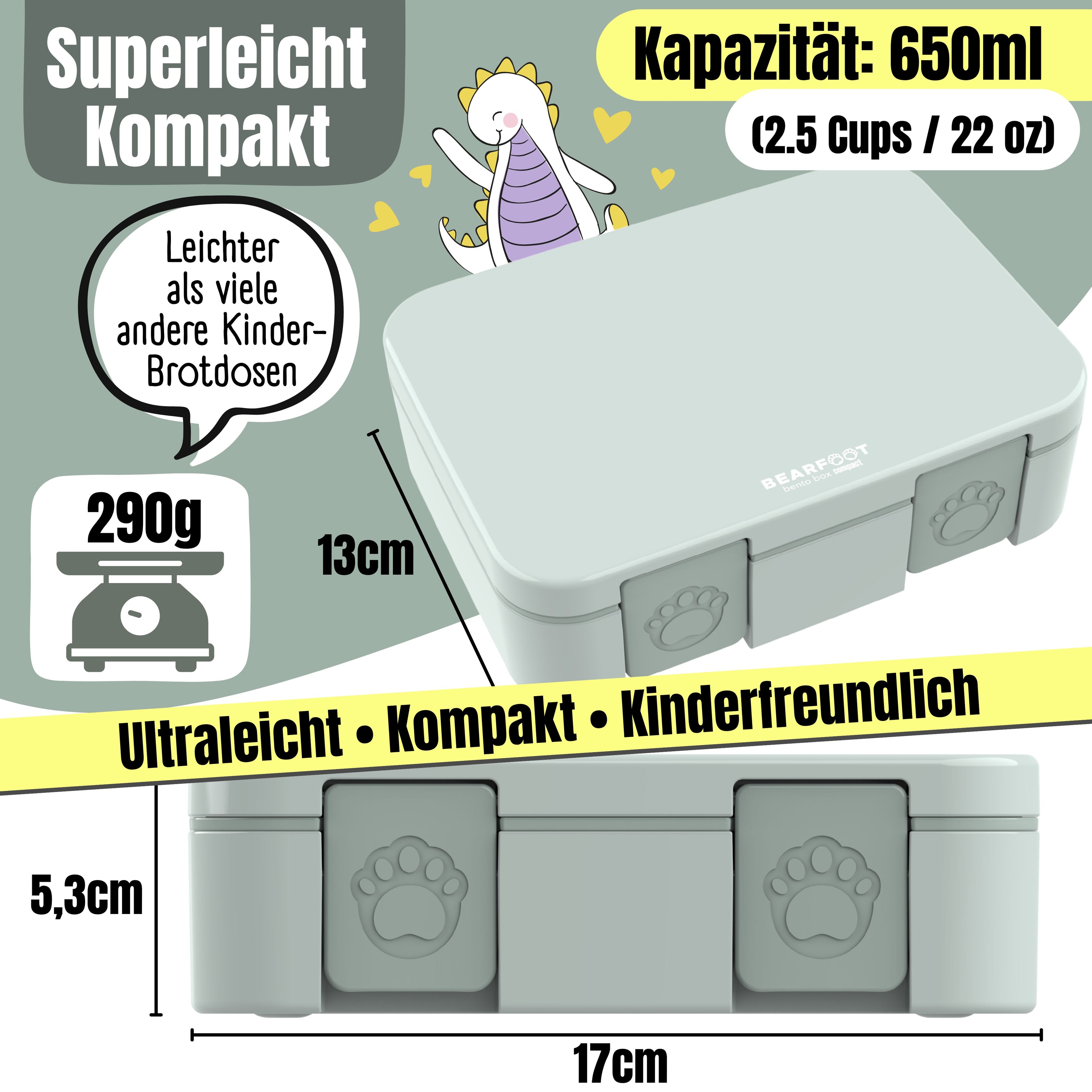 Brotdose mit Fächern, leicht & auslaufsicher - Salbei