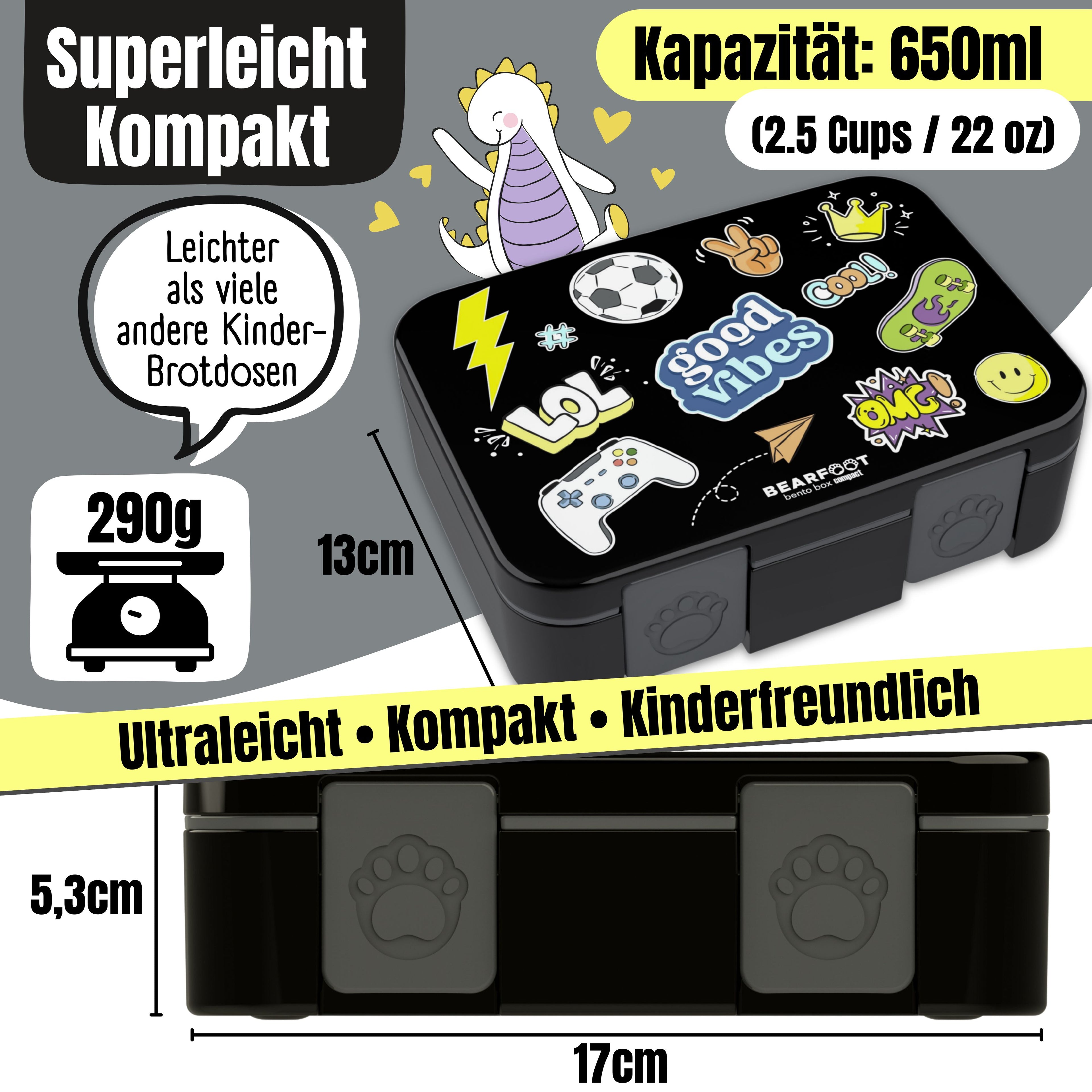 Brotdose mit Fächern, leicht & auslaufsicher - Sticker schwarz