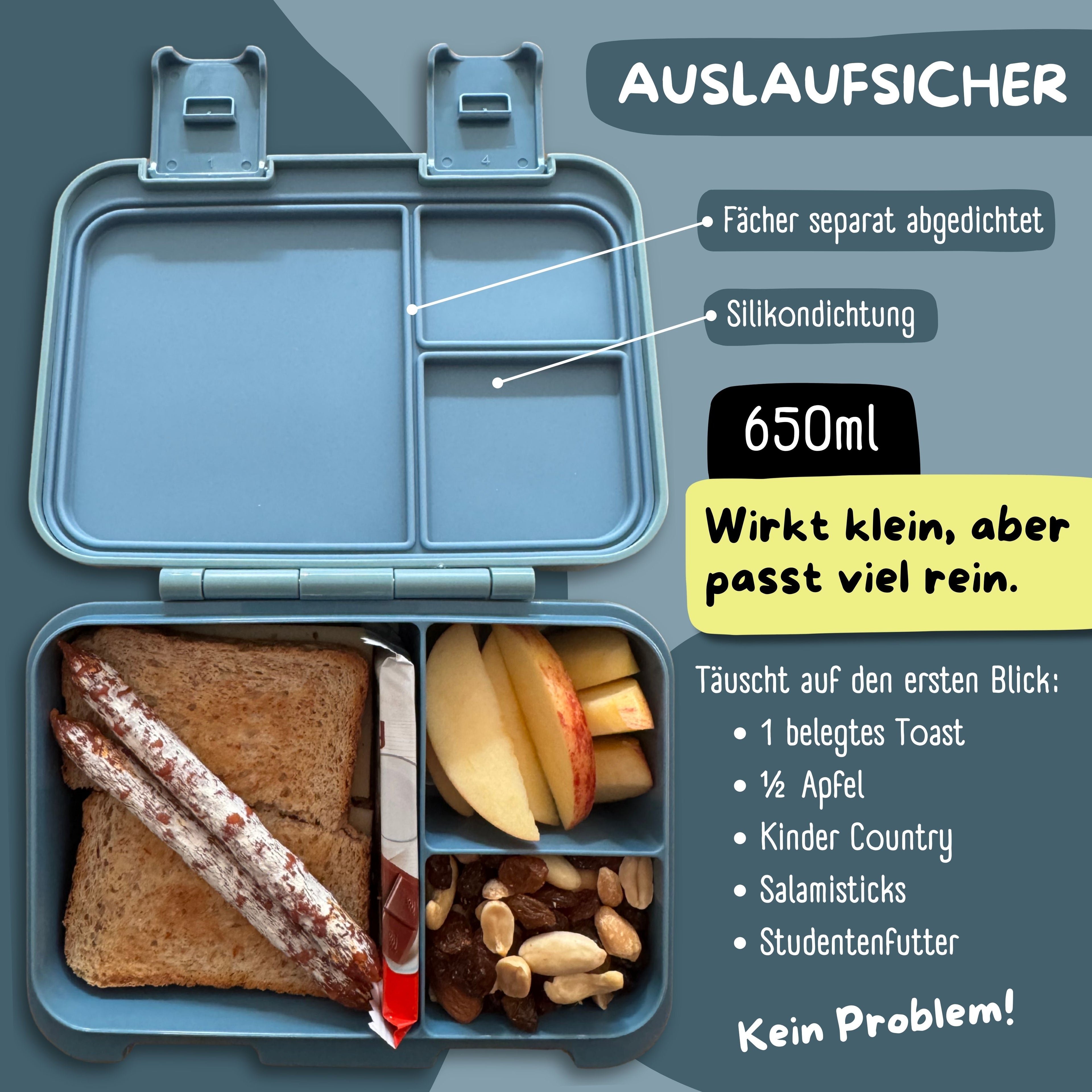Brotdose mit Fächern, leicht & auslaufsicher - Bagger blau