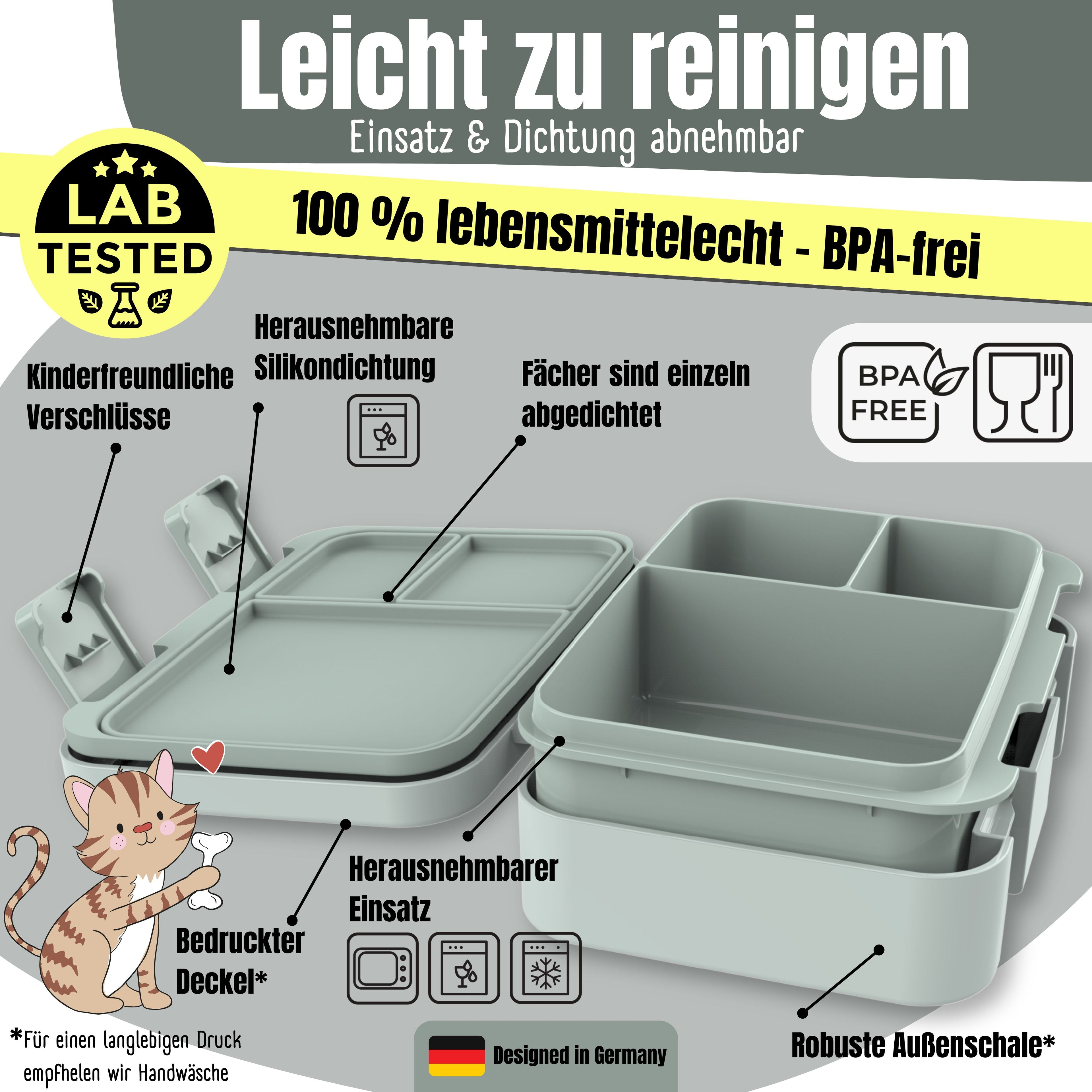 Brotdose mit Fächern, leicht & auslaufsicher - Reh Salbei