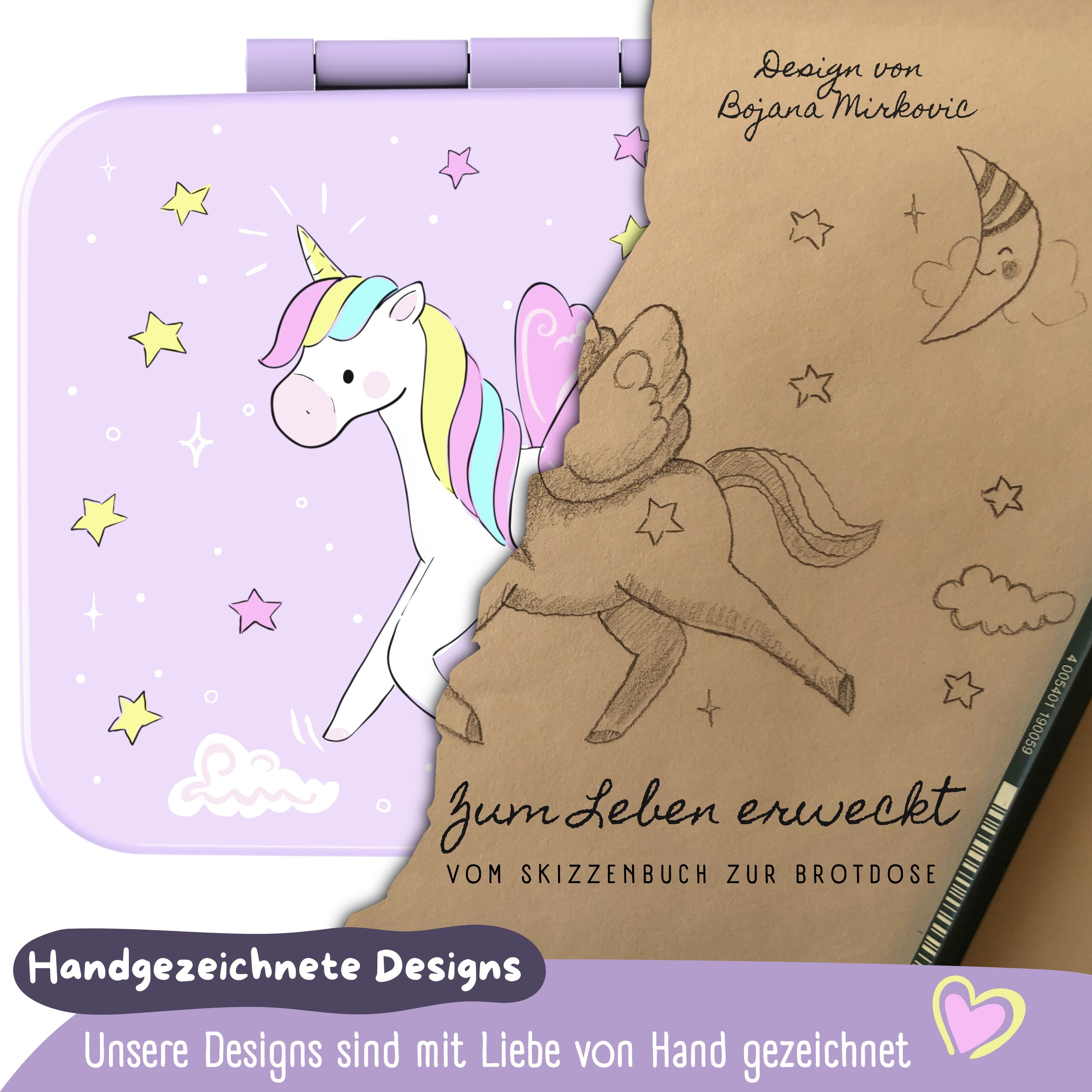Brotdose mit Fächern, leicht & auslaufsicher - Einhorn lila