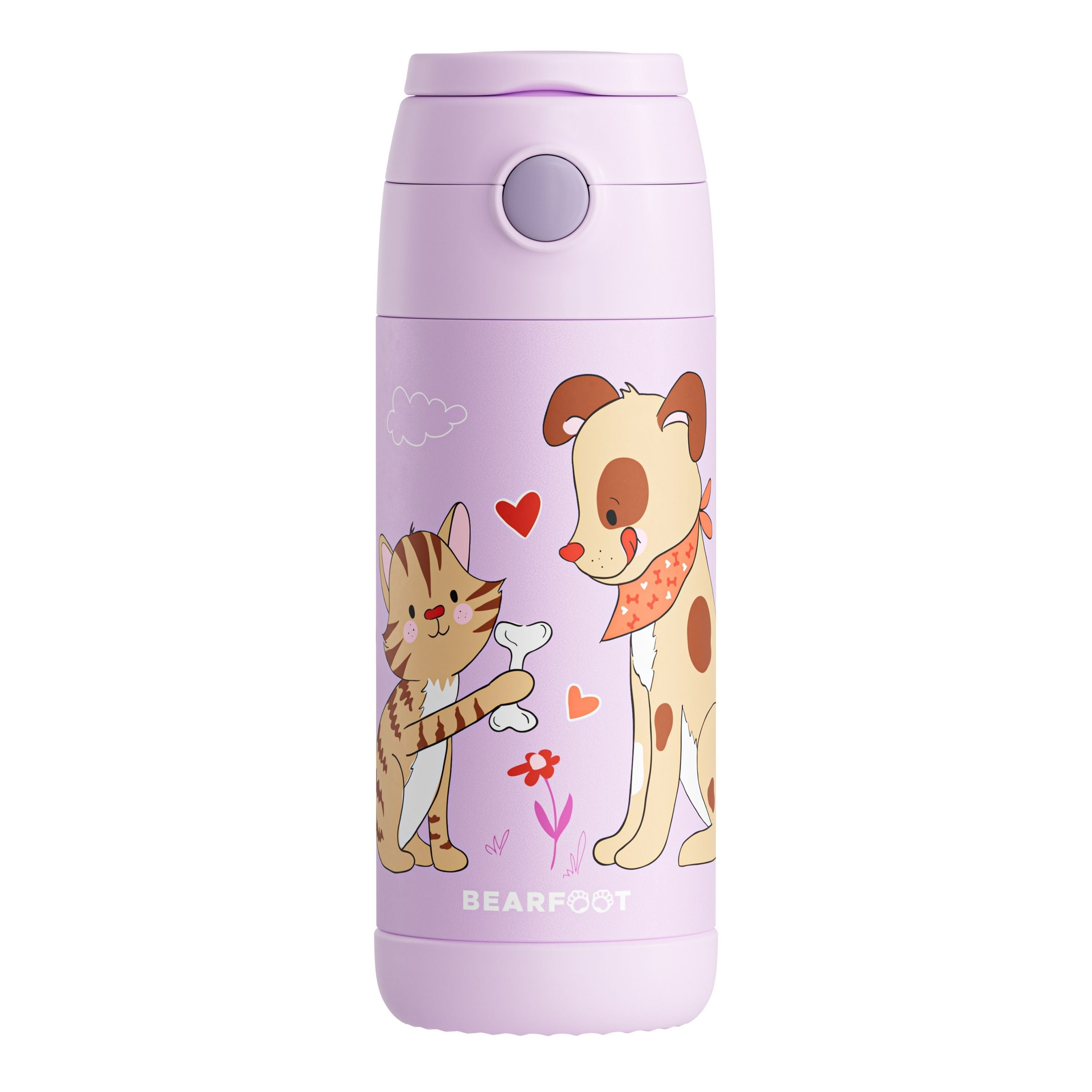 Thermo Kinder Trinkflasche Edelstahl - Hund & Katze lila