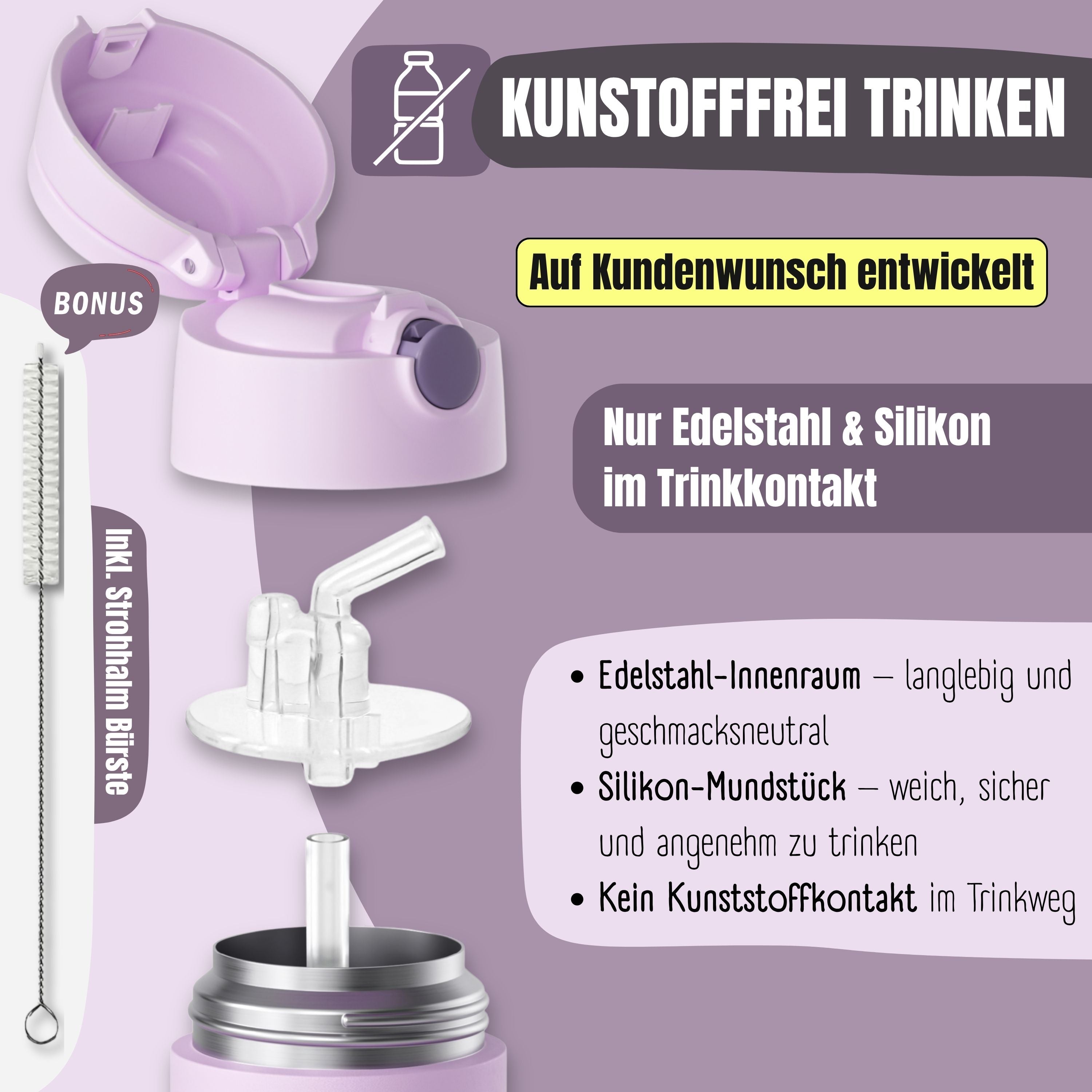 Thermo Kinder Trinkflasche Edelstahl - Meerjungfrau lila