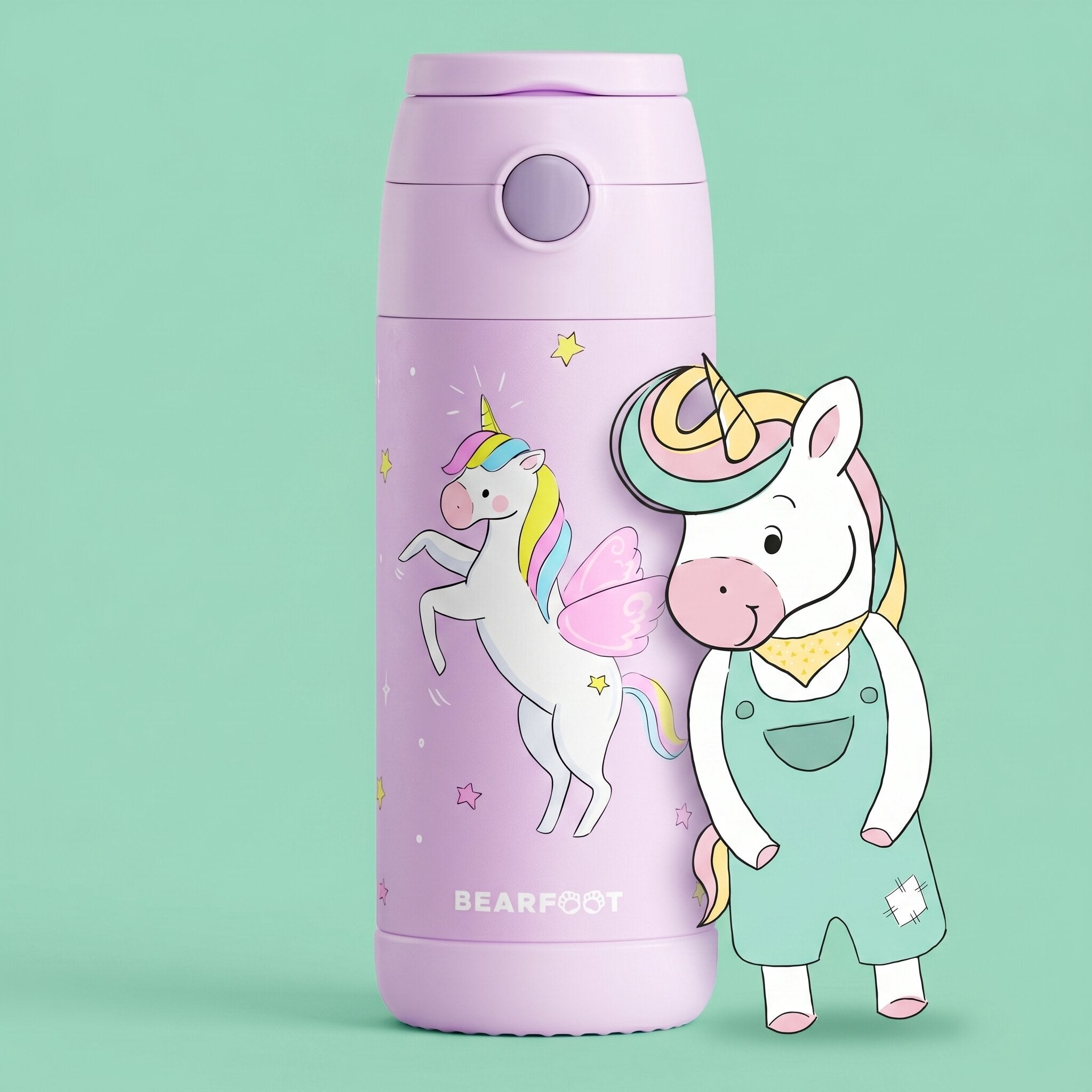 Thermo Kinder Trinkflasche Edelstahl - Einhorn lila