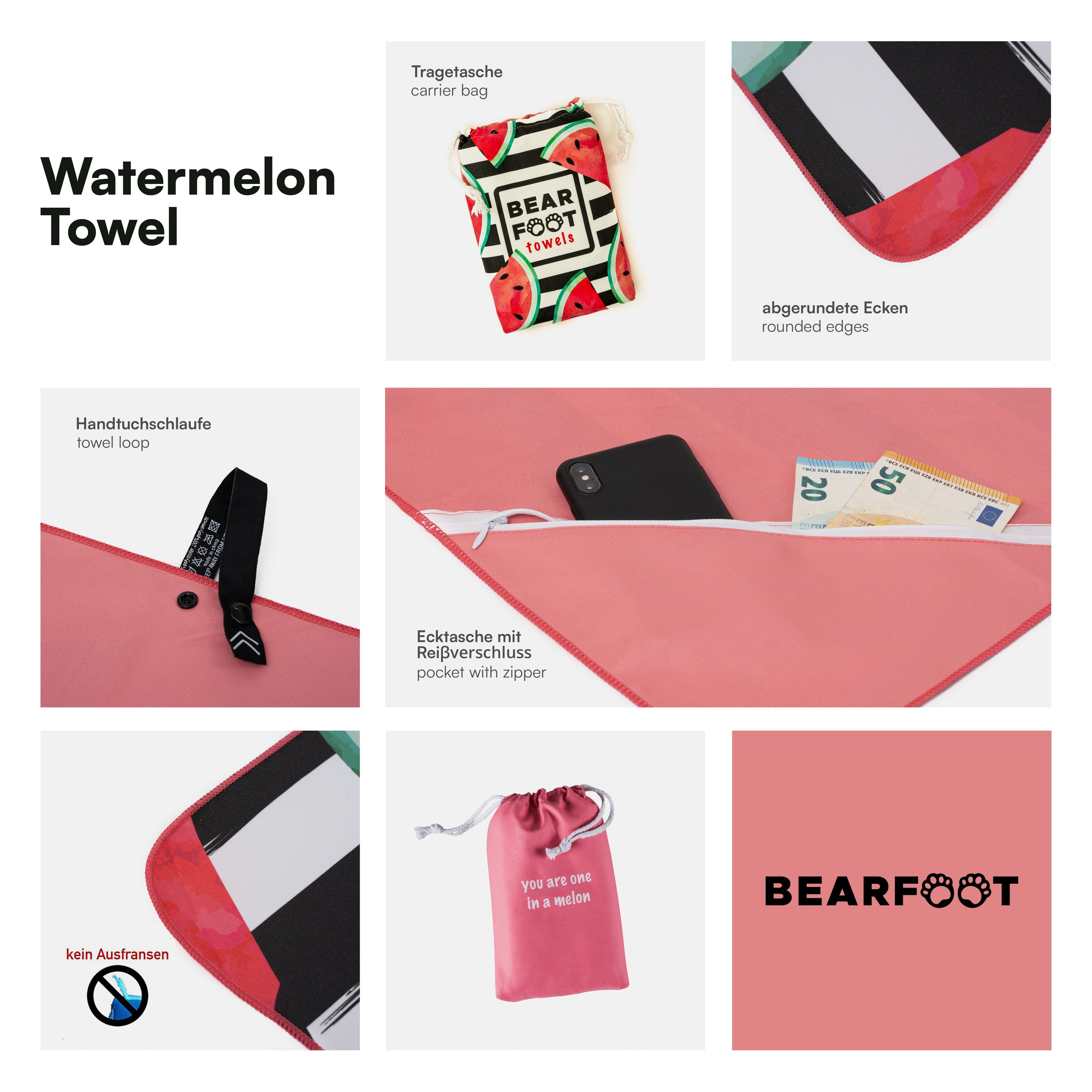 Mikrofaser Strandhandtuch - rote Wassermelone