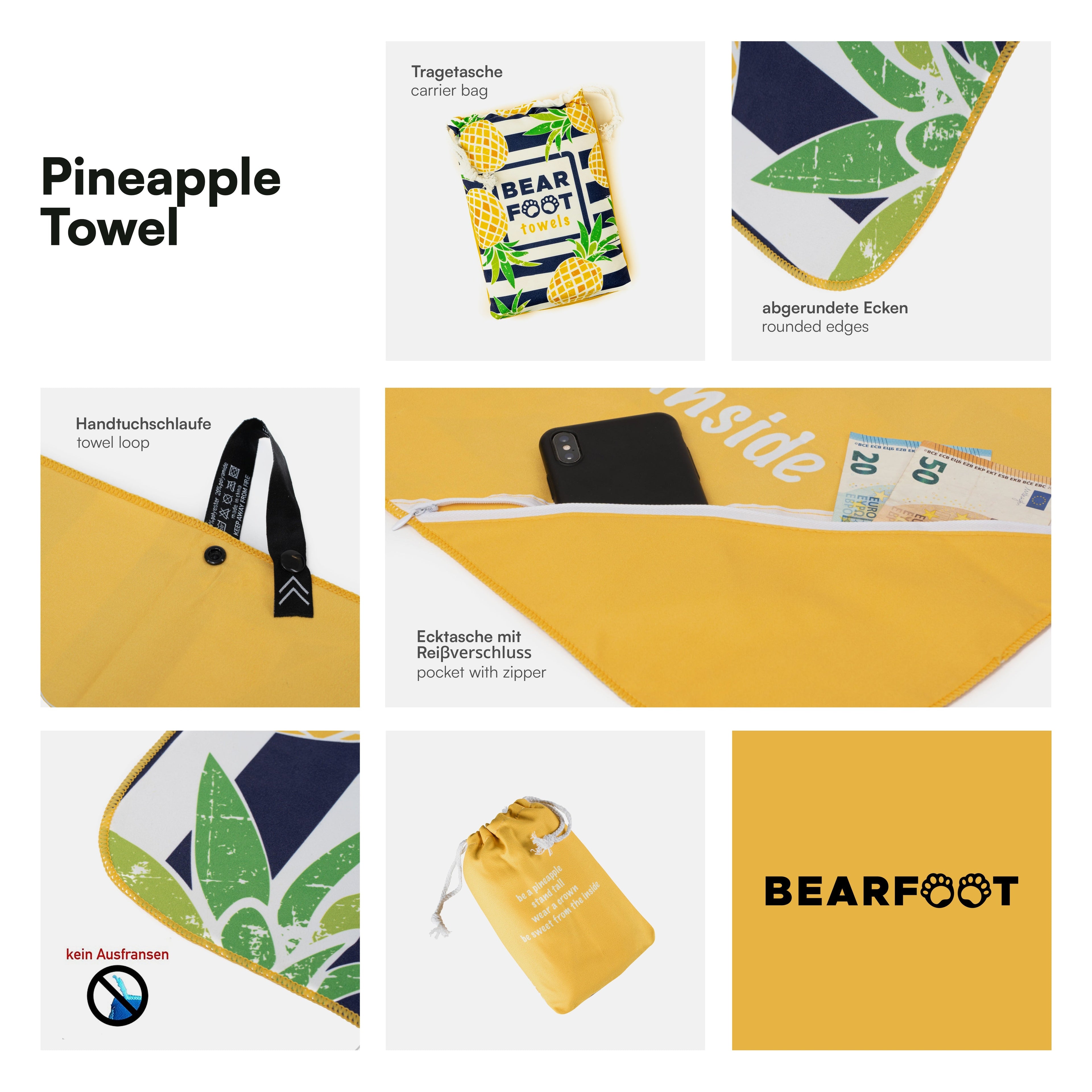 Mikrofaser Strandhandtuch - gelbe Ananas